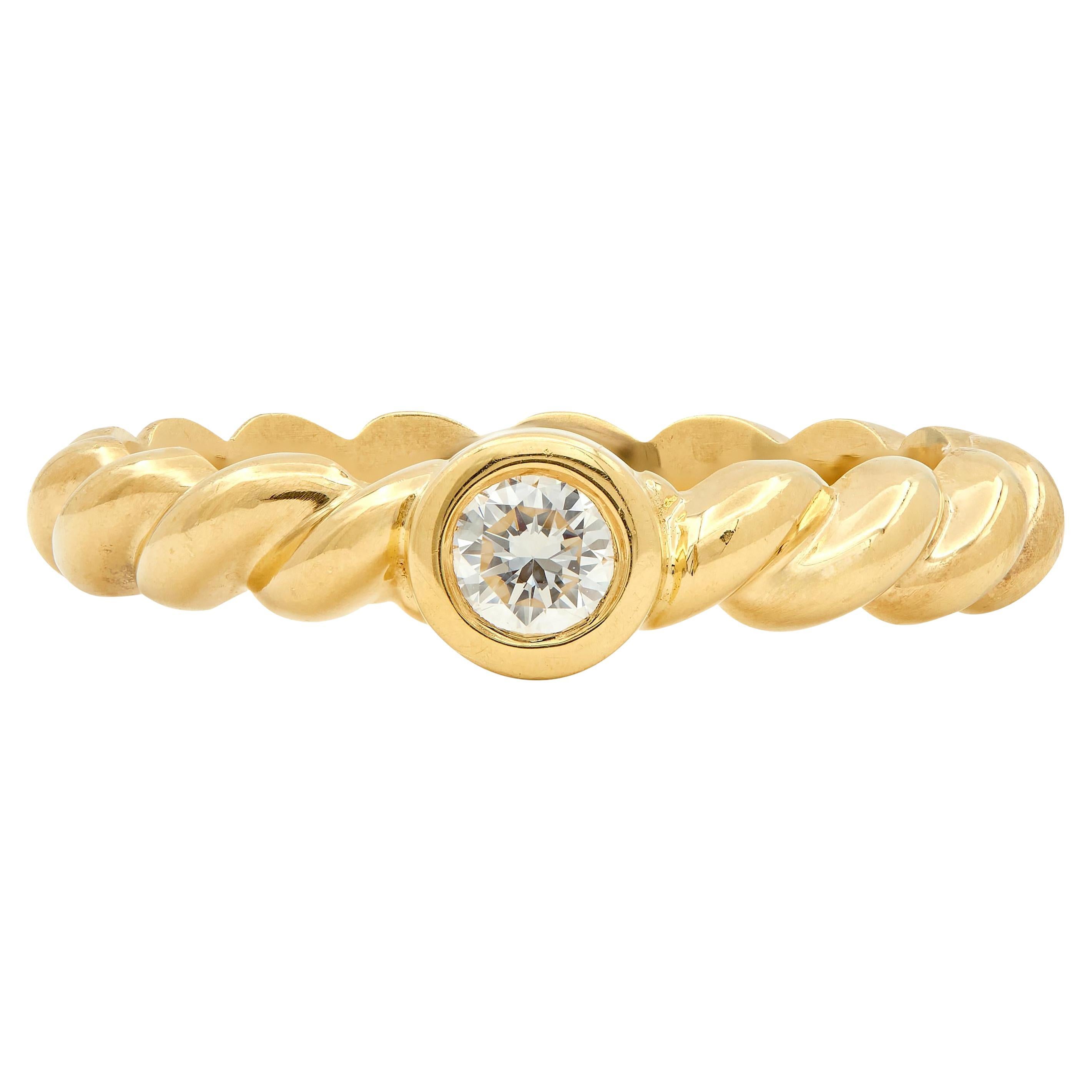 Tiffany 
Co. 1990
s Diamond 18 Karat Yellow Gold Vintage Twisted Rope Band Ring For Sale