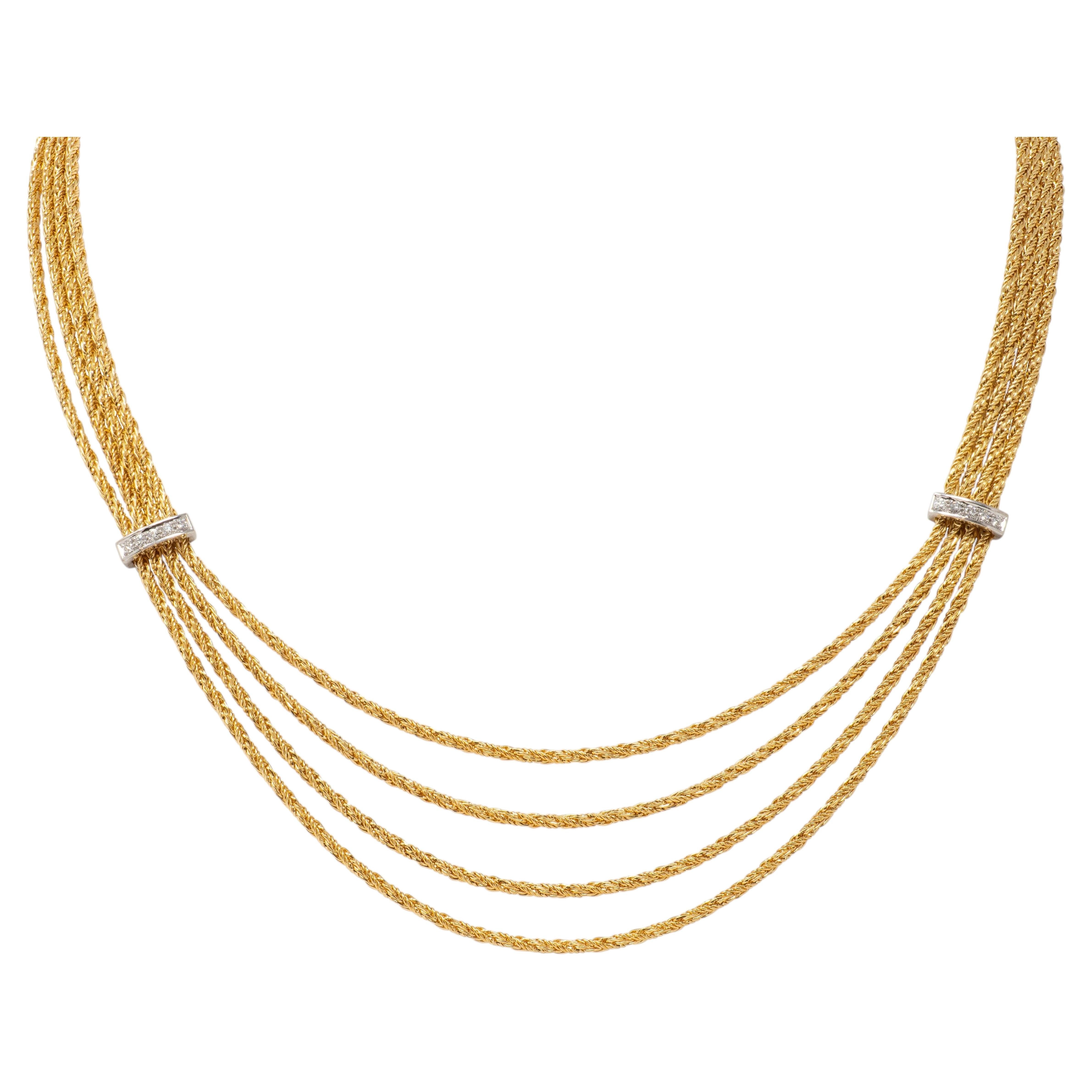 Tiffany & Co. 1990 Diamond Gold 18K Platinum Vintage Swagged Station Necklace