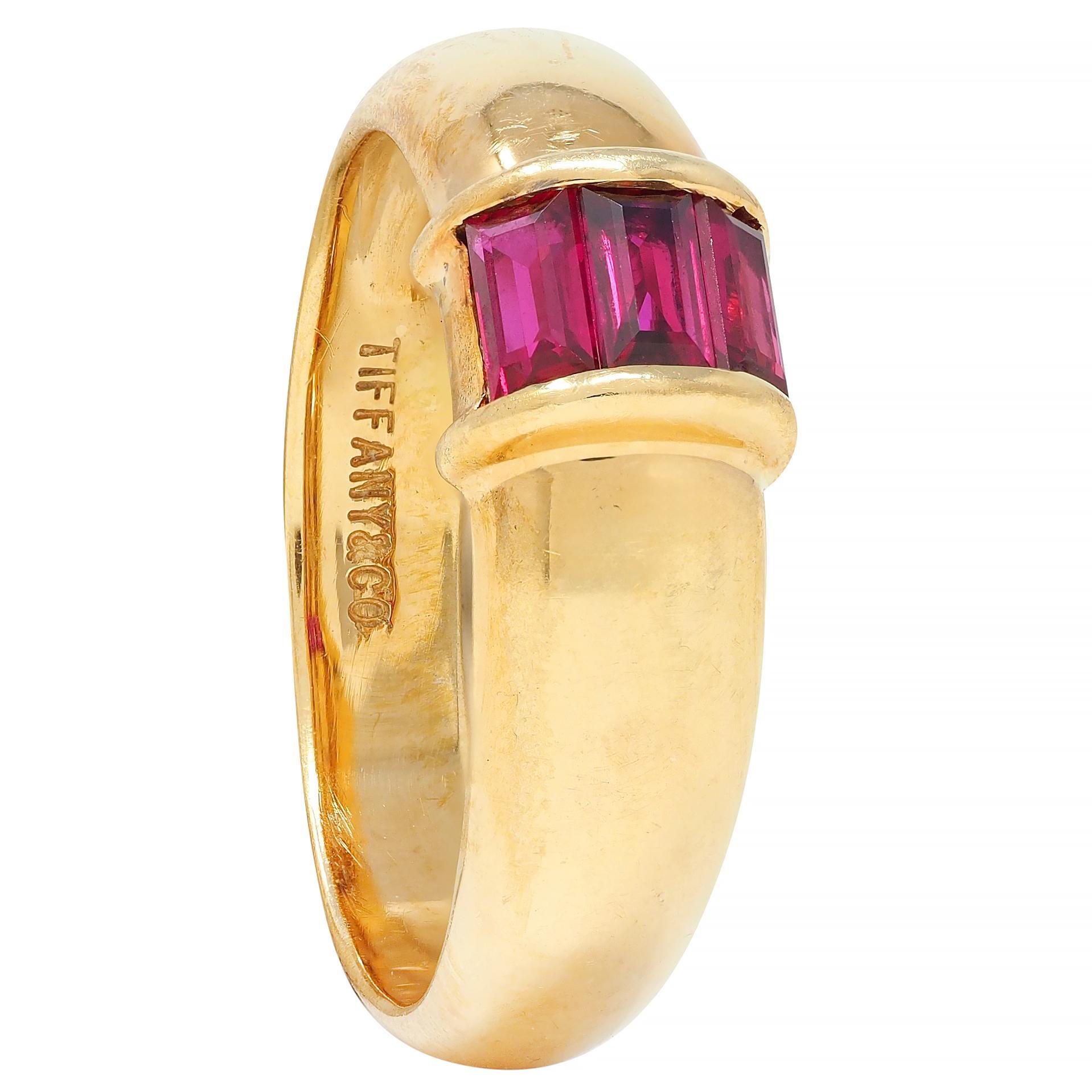 Tiffany & Co. 1990s Red Ruby 18 Karat Yellow Gold Vintage Stacking Band Ring 5