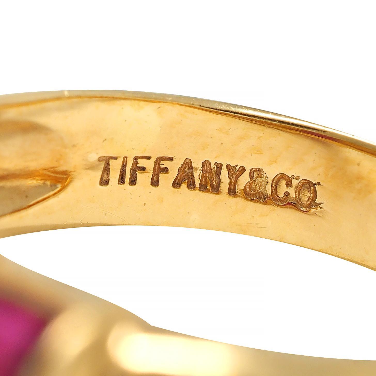 Tiffany & Co. 1990s Red Ruby 18 Karat Yellow Gold Vintage Stacking Band Ring 7