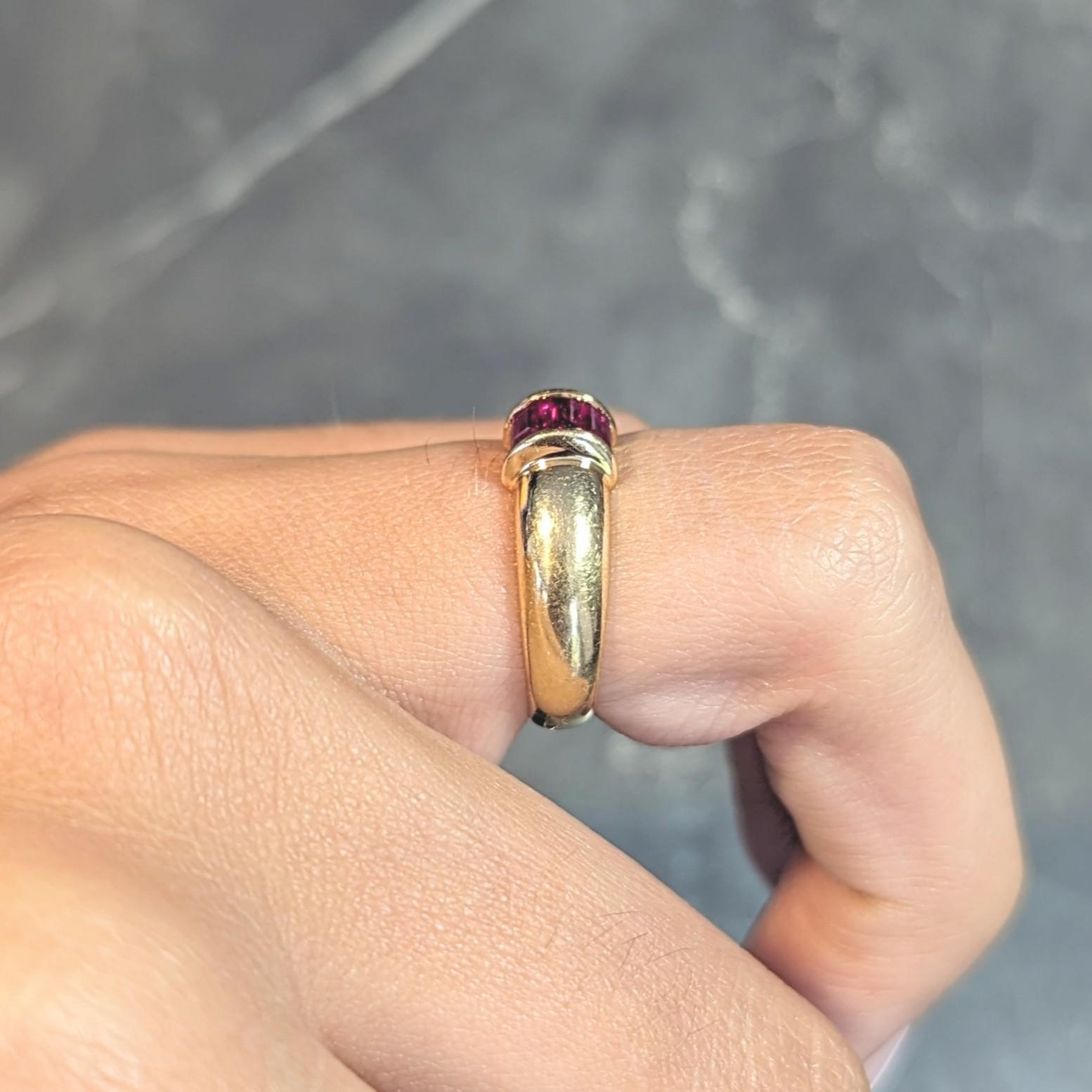 Tiffany & Co. 1990s Red Ruby 18 Karat Yellow Gold Vintage Stacking Band Ring 9
