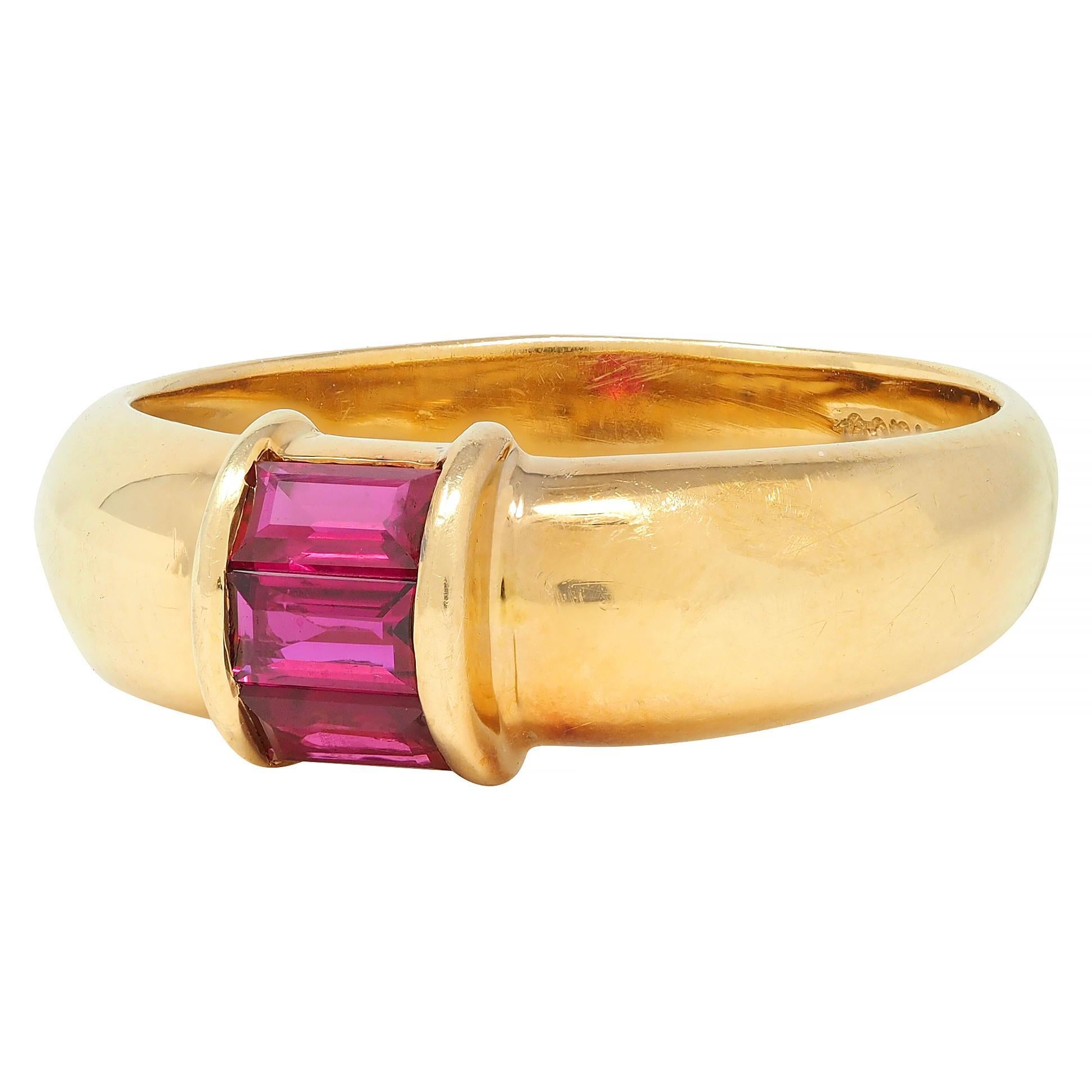 Tiffany & Co. 1990s Red Ruby 18 Karat Yellow Gold Vintage Stacking Band Ring 1