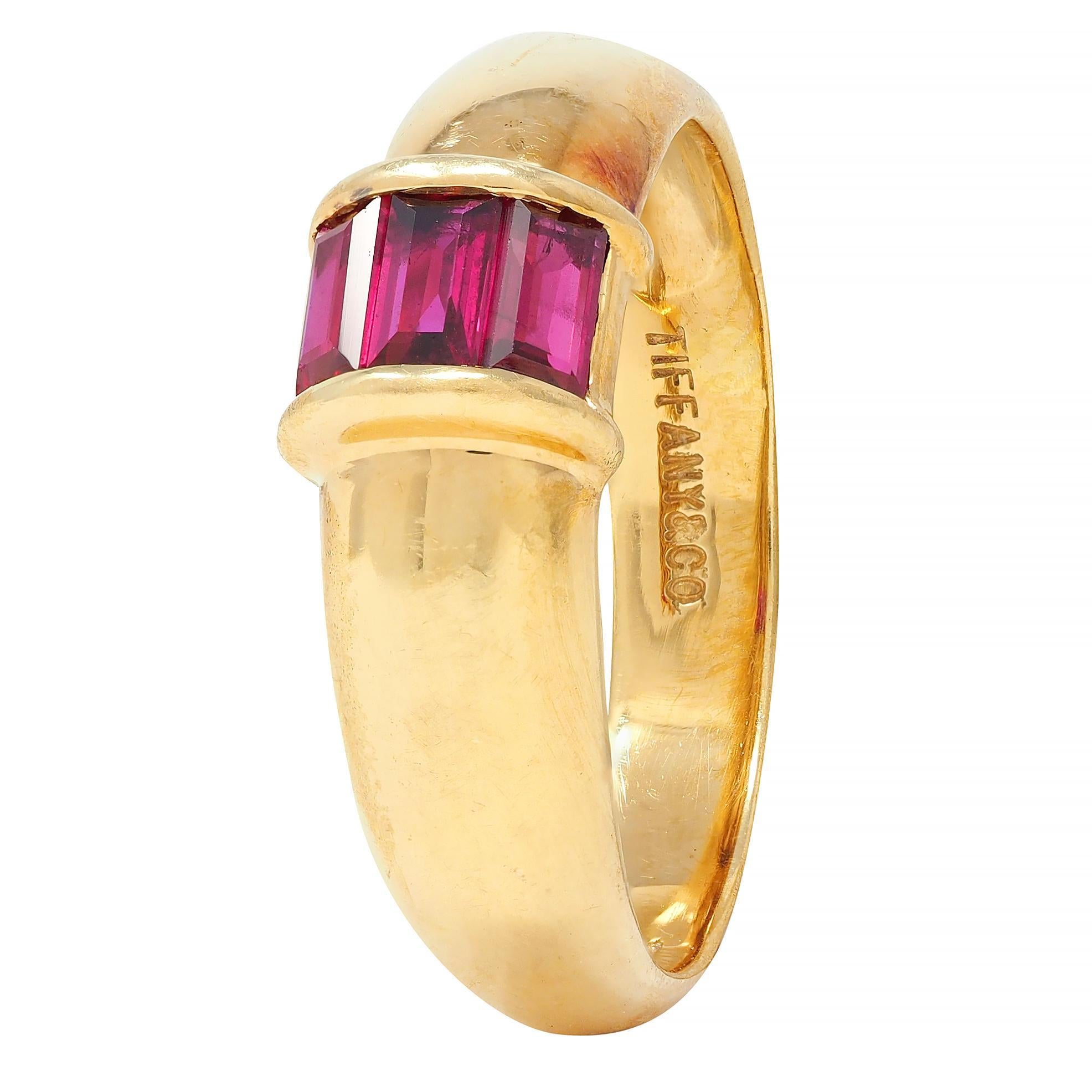 Tiffany & Co. 1990s Red Ruby 18 Karat Yellow Gold Vintage Stacking Band Ring 2