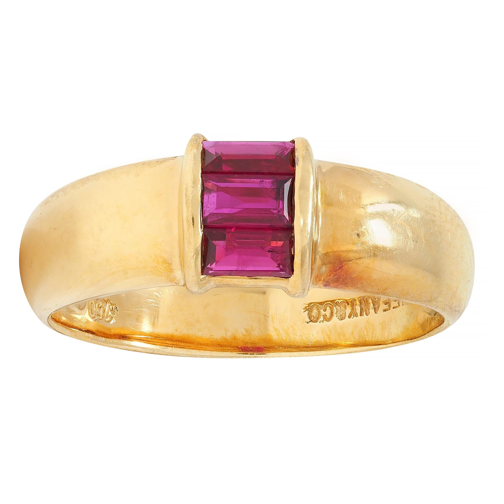 Tiffany & Co. 1990s Red Ruby 18 Karat Yellow Gold Vintage Stacking Band Ring 3