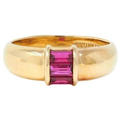 Tiffany & Co. 1990s Red Ruby 18 Karat Yellow Gold Vintage Stacking Band Ring