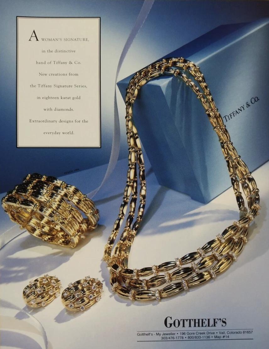 Taglio brillante Tiffany & Co. 1992 1,04 CTW Diamond 18 Karat Yellow Gold Collana a nastro vintage in vendita