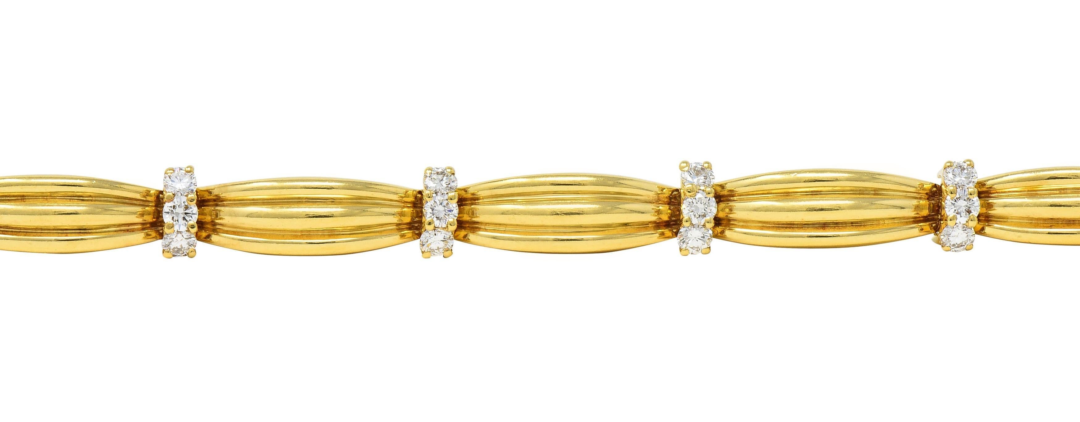 Women's or Men's Tiffany & Co. 1992 1.50 CTW Diamond 18 Karat Yellow Gold Vintage Ribbon Bracelet
