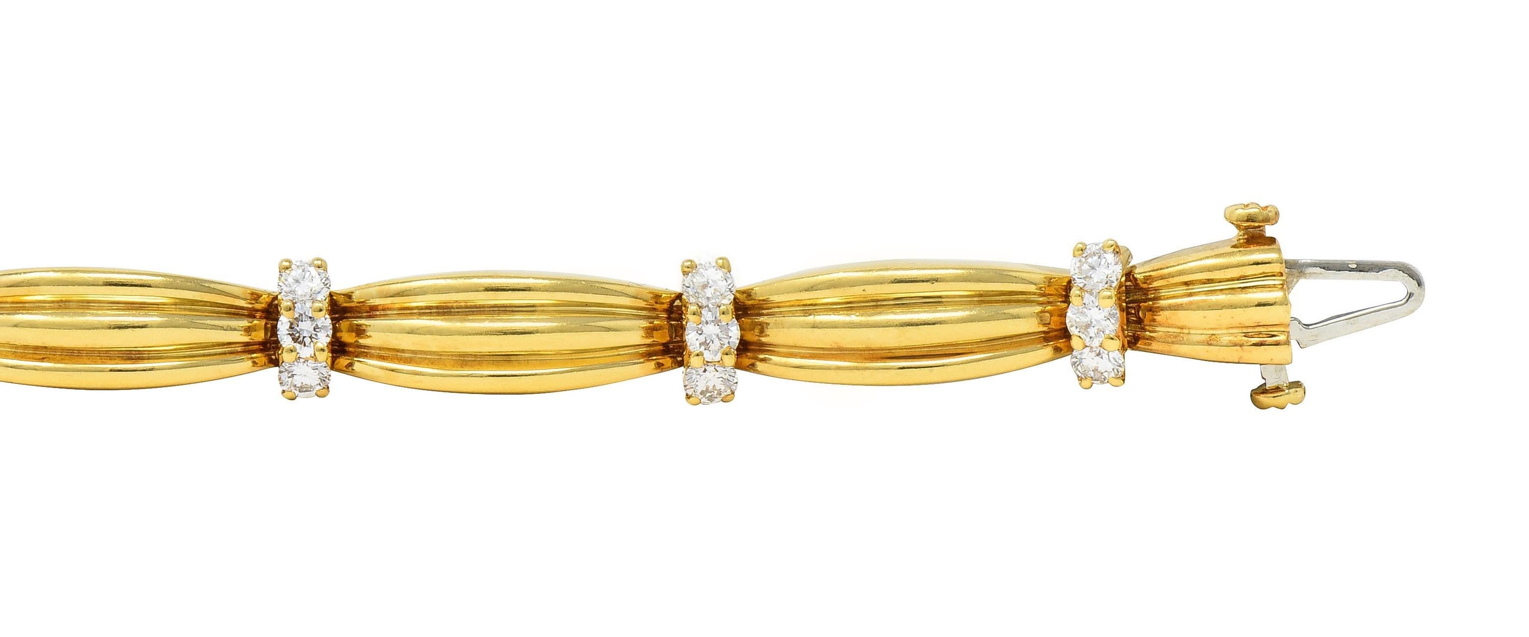 Tiffany & Co. 1992 1.50 CTW Diamond 18 Karat Yellow Gold Vintage Ribbon Bracelet 1