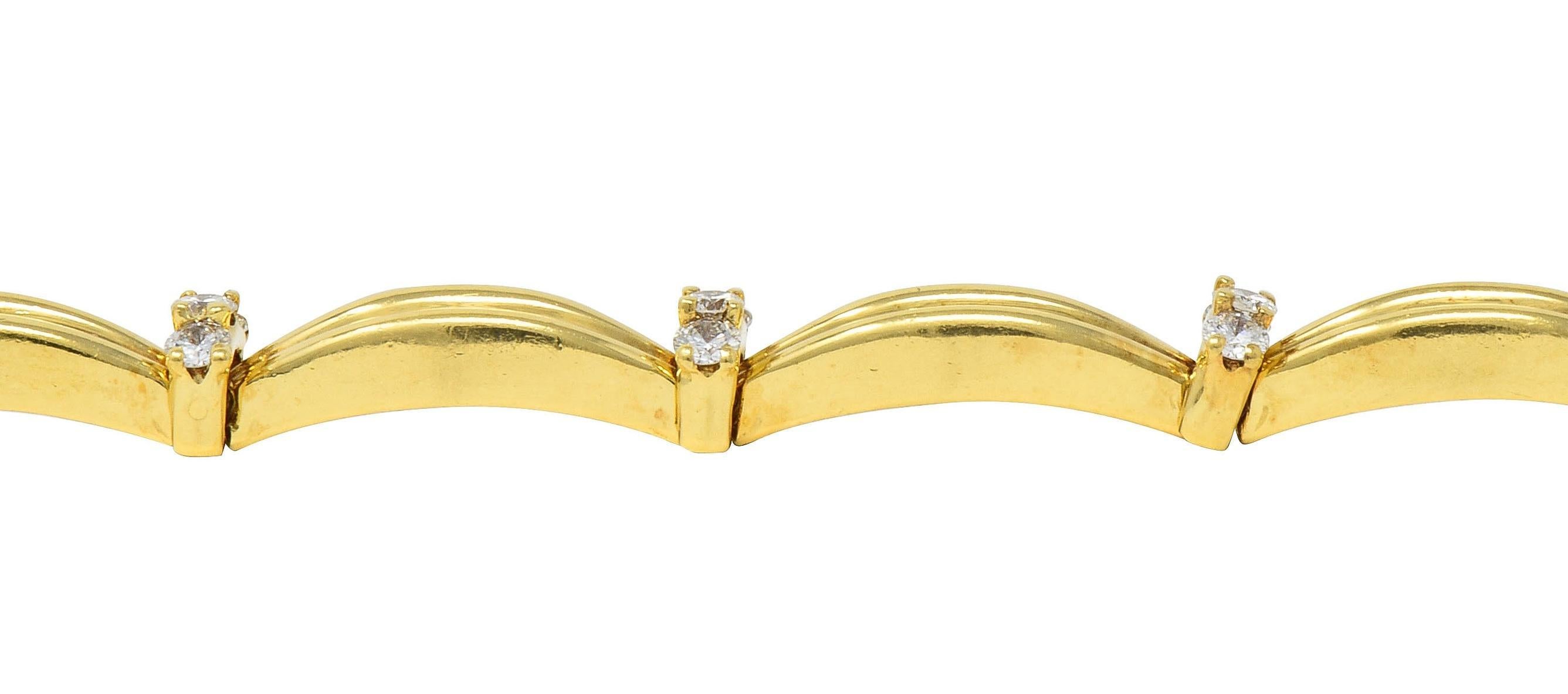 Tiffany & Co. 1992 1.50 CTW Diamond 18 Karat Yellow Gold Vintage Ribbon Bracelet 4