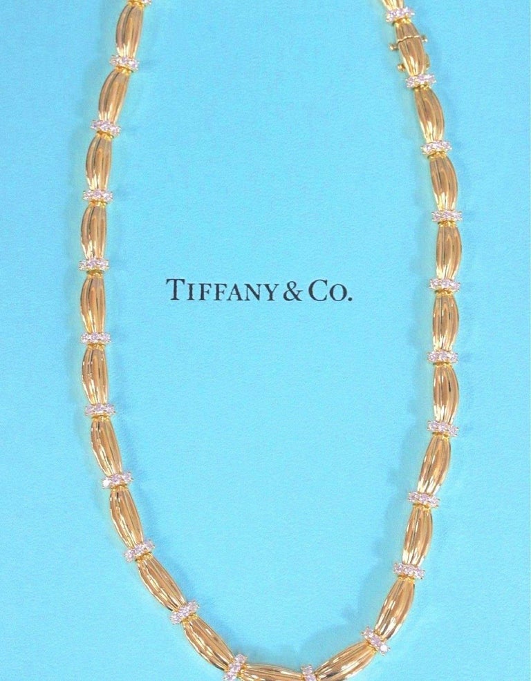 Tiffany and Co. 1992 Diamonds and 18 Karat Yellow Gold Station Necklace