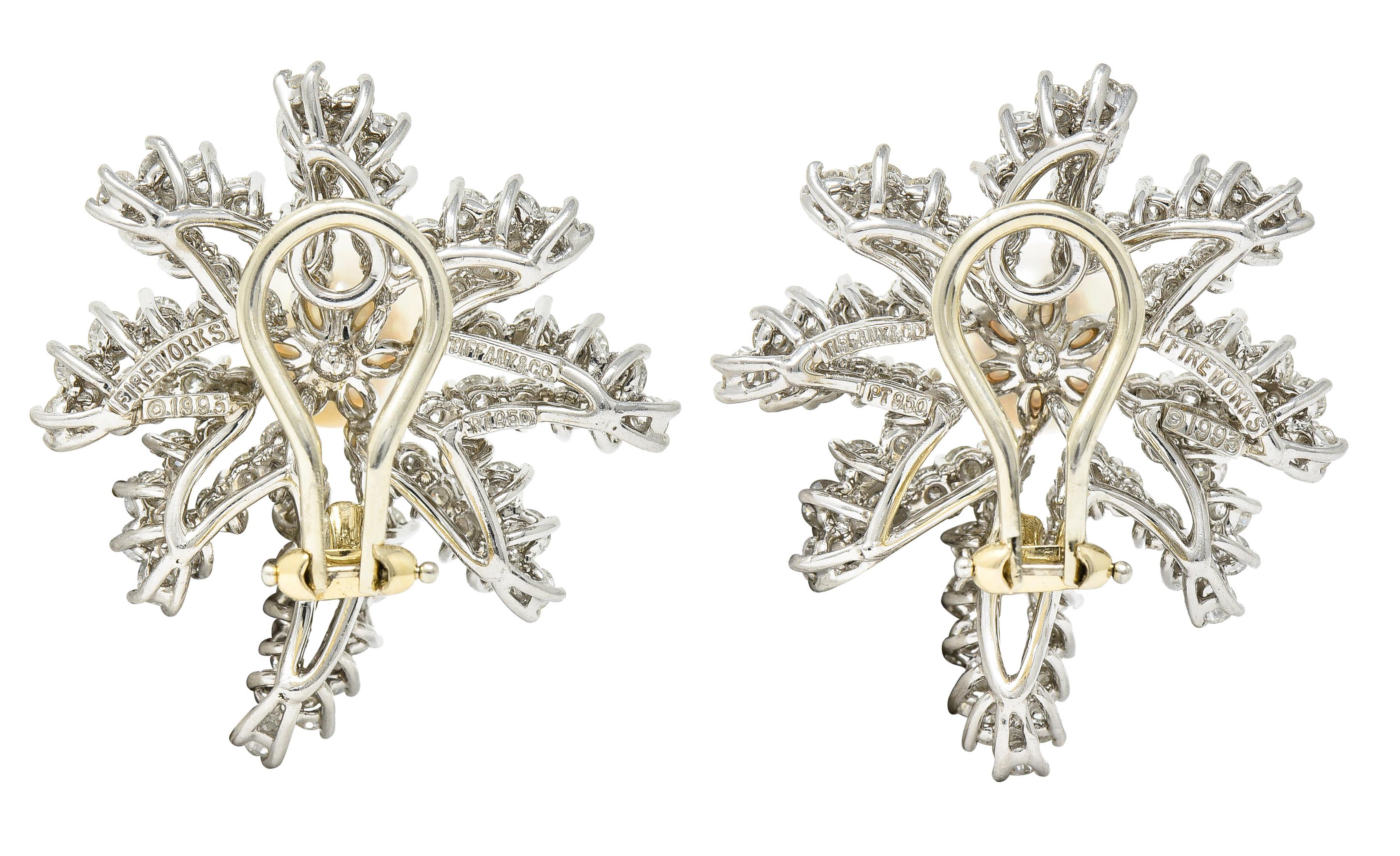 Tiffany & Co. 1993 4,62 Karat Diamant-Perlen-Platin-Feuerwerks-Ohrringe (Zeitgenössisch) im Angebot