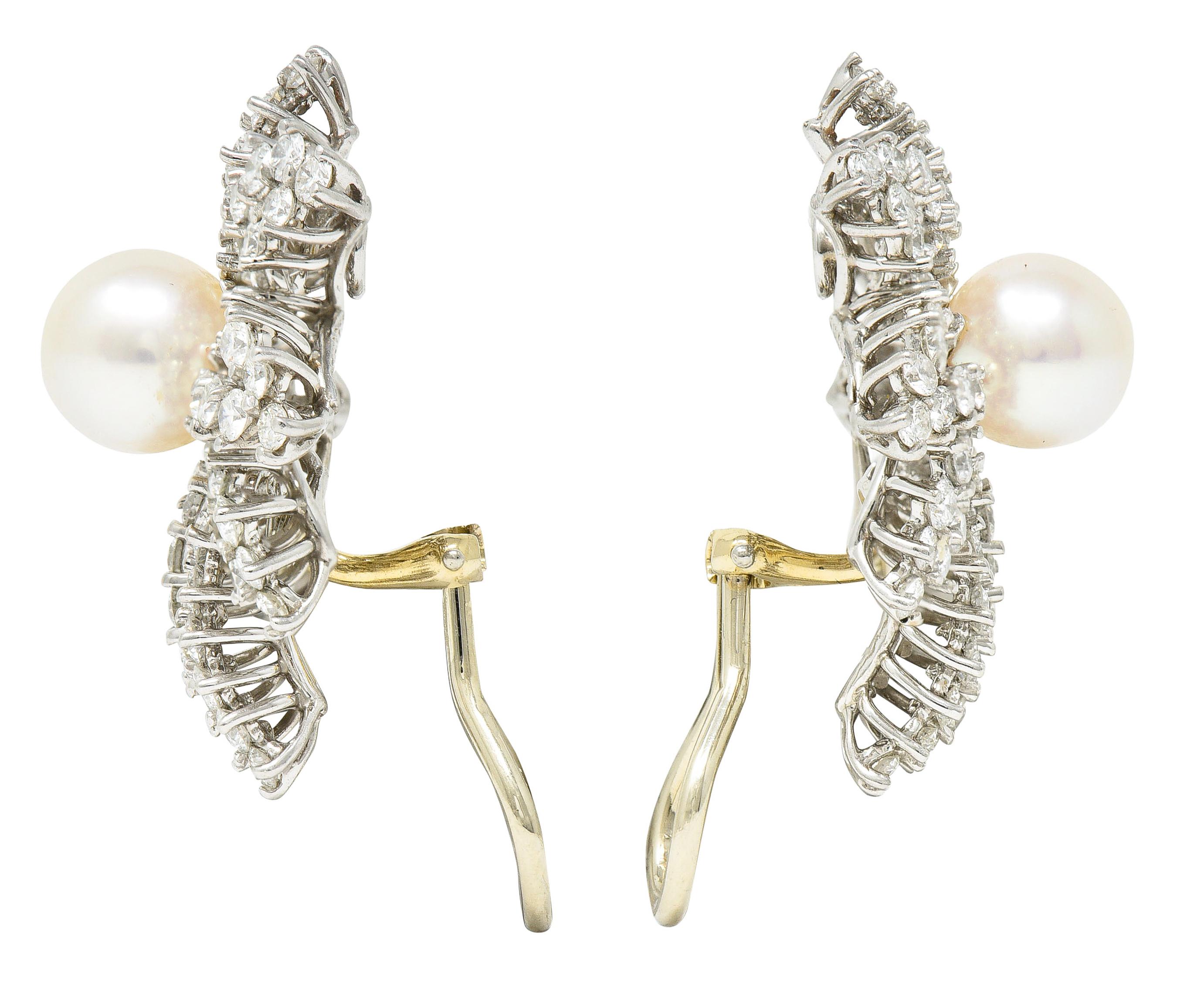 Tiffany & Co. 1993 4,62 Karat Diamant-Perlen-Platin-Feuerwerks-Ohrringe (Rundschliff) im Angebot