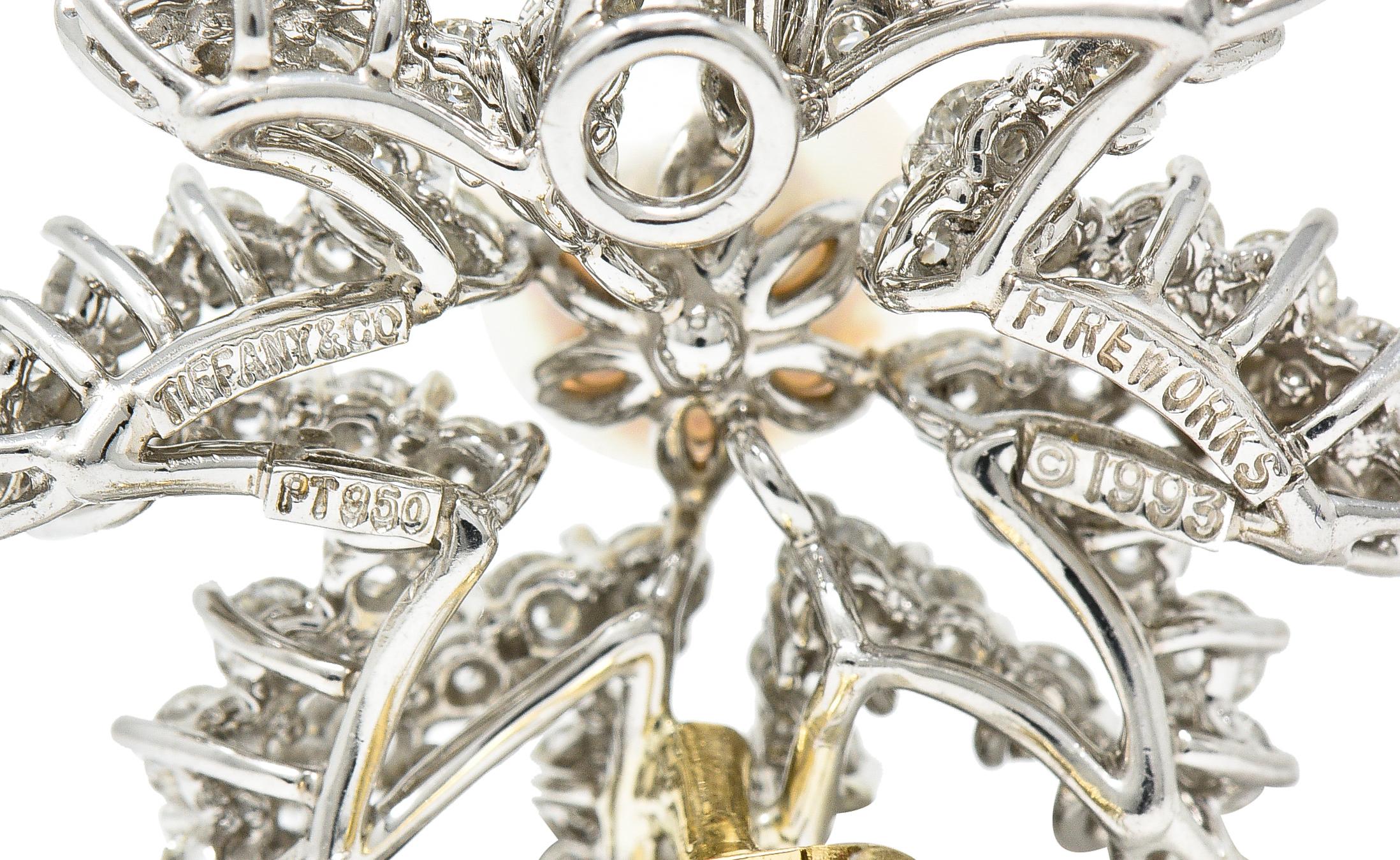 Tiffany & Co. 1993 4,62 Karat Diamant-Perlen-Platin-Feuerwerks-Ohrringe für Damen oder Herren im Angebot
