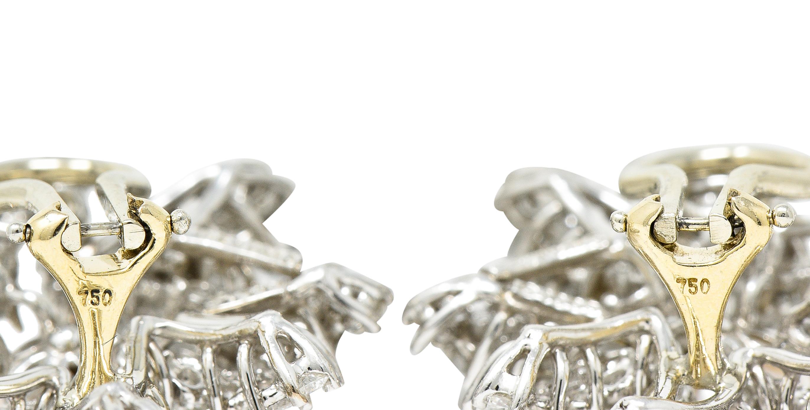 Round Cut Tiffany & Co. 1993 4.62 Carat Diamond Pearl Platinum Fireworks Ear-Clip Earrings For Sale