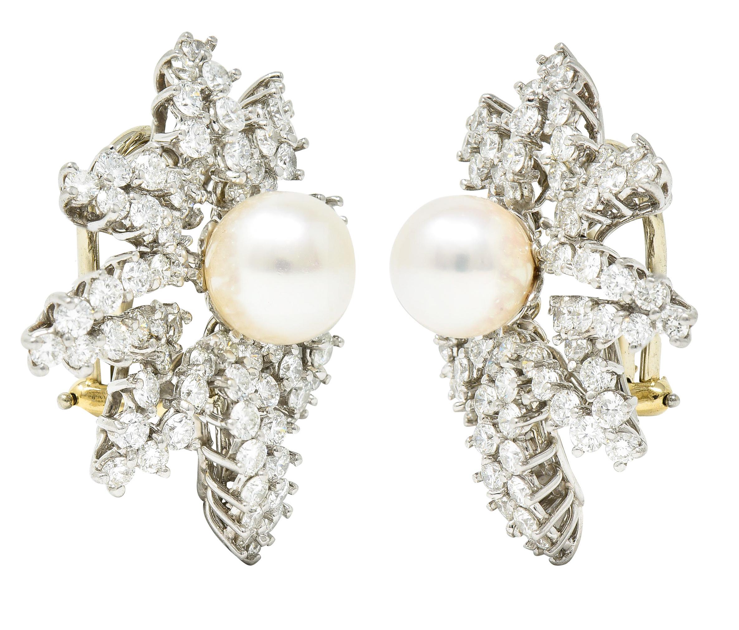 Women's or Men's Tiffany & Co. 1993 4.62 Carat Diamond Pearl Platinum Fireworks Ear-Clip Earrings For Sale