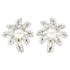 Tiffany & Co. 1993 4.62 Carat Diamond Pearl Platinum Fireworks Ear-Clip Earrings