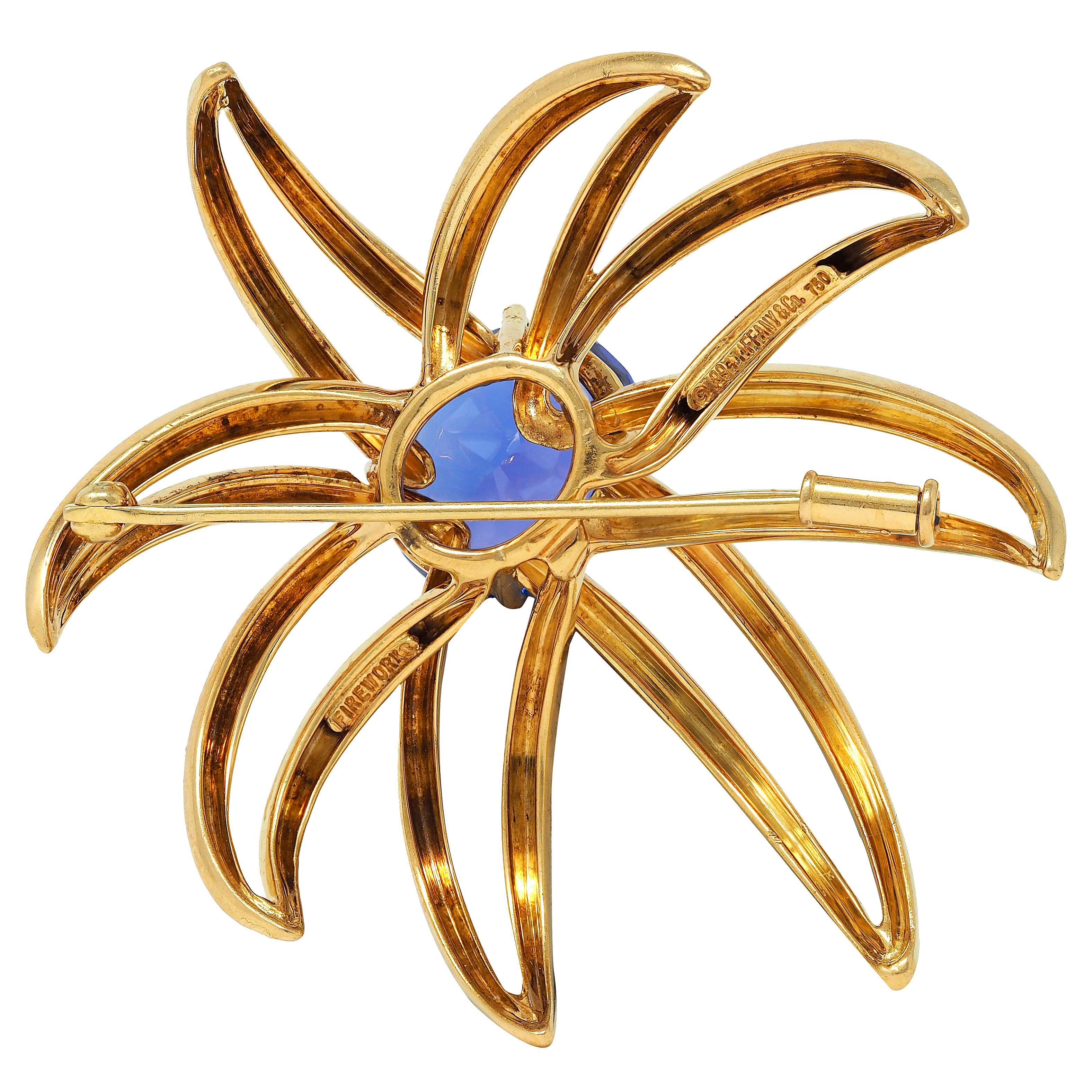 Tiffany & Co. 1994 10.23 Tanzanite 18 Karat Yellow Gold Vintage Fireworks Brooch In Excellent Condition For Sale In Philadelphia, PA