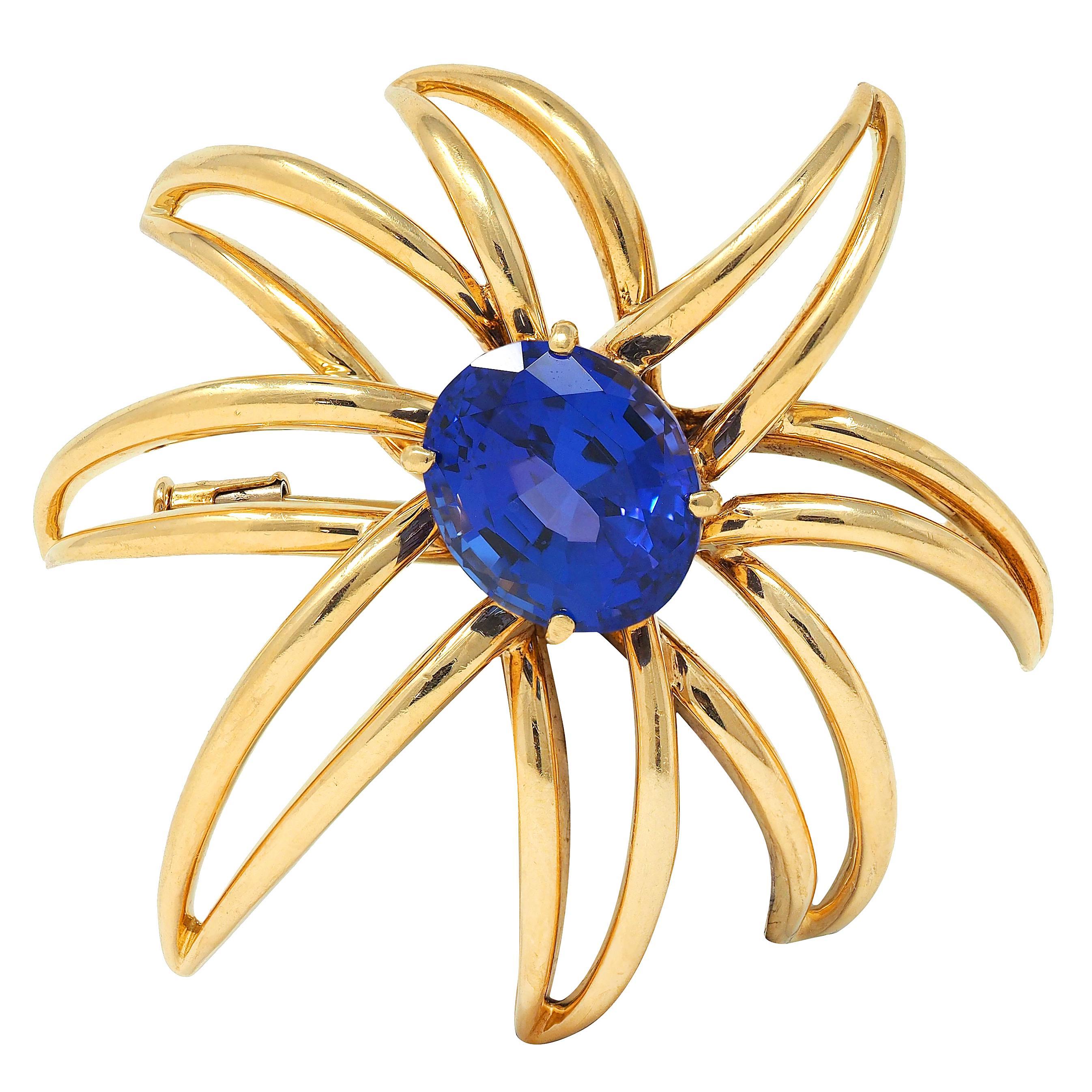 Tiffany & Co. 1994 10.23 Tanzanite 18 Karat Yellow Gold Vintage Fireworks Brooch For Sale 3