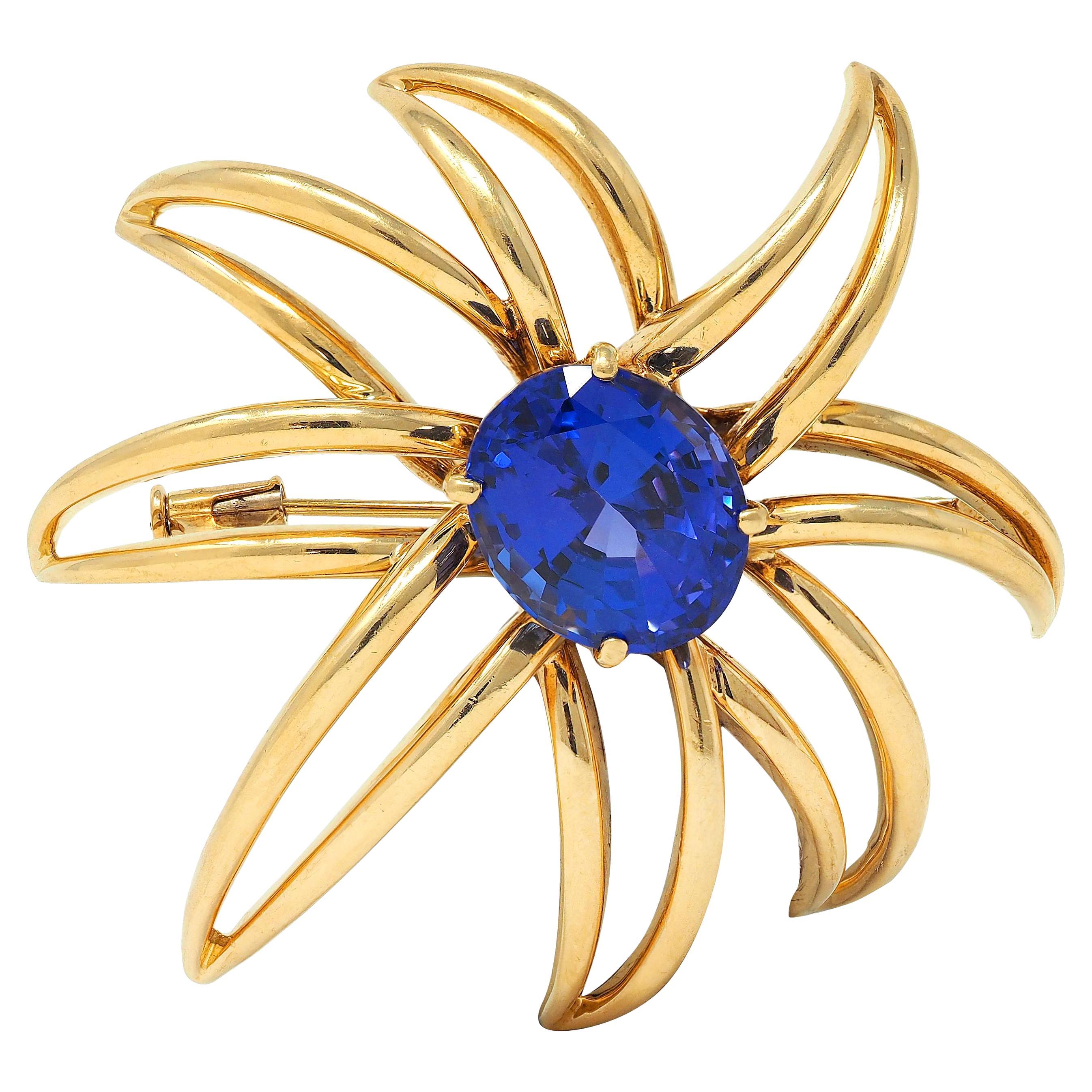 Tiffany & Co. 1994 10,23 Tansanit 18 Karat Gelbgold Vintage Feuerwerk-Brosche, Vintage