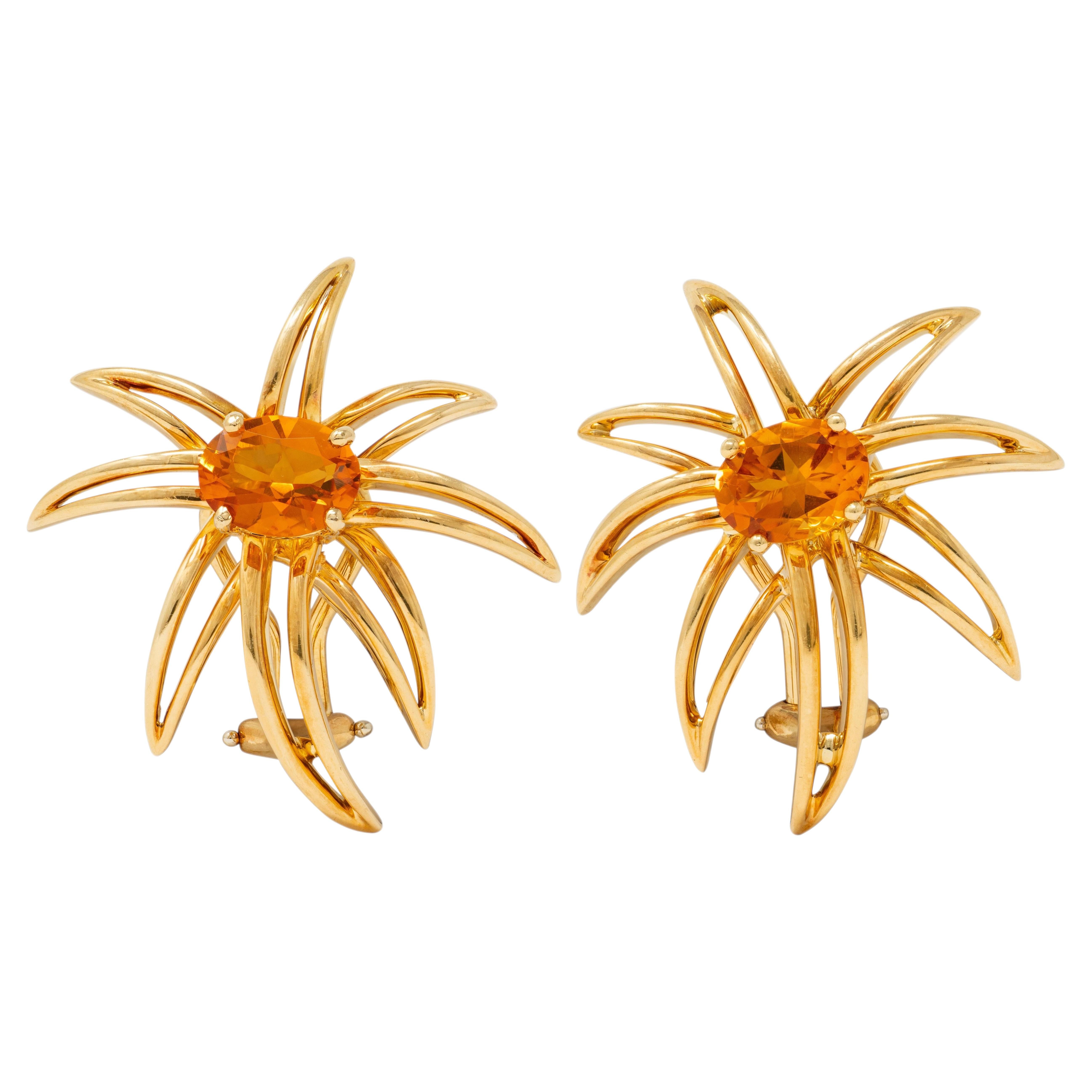Tiffany & Co. Boucles d'oreilles feux d'artifice vintage en or jaune 18 carats et citrine, 1994