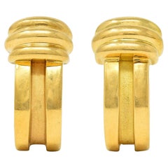Tiffany & Co. 1995 18 Karat Yellow Gold Vintage Atlas J-Hoop Ear-Clip Earrings