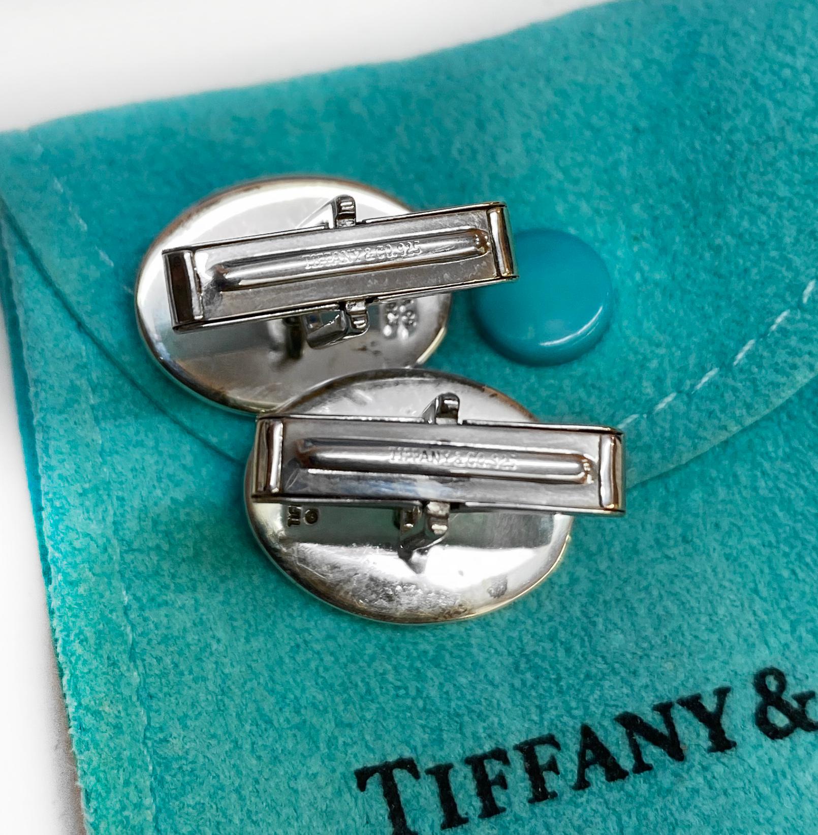 Tiffany & Co. Boutons de manchette à rayures ovales en argent sterling 925, 1995 1