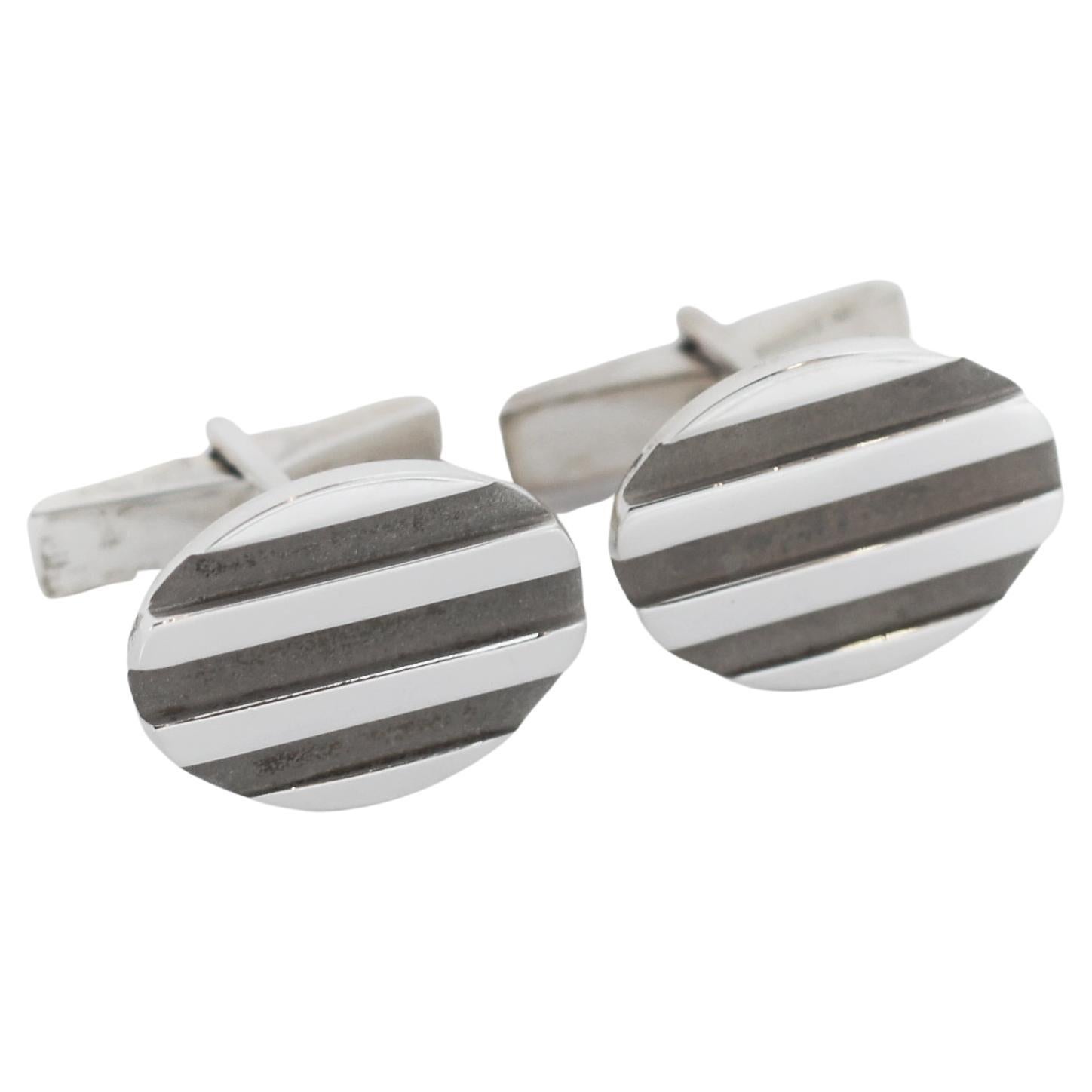 Tiffany & Co. 1995 925 Sterling Silver Oval Striped Cufflinks