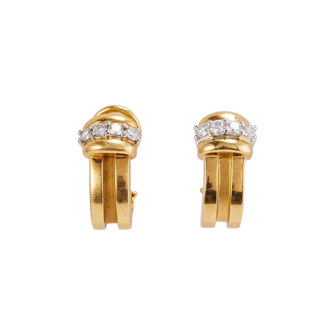 Tiffany & Co. 1995 Atlas 18k Yellow Gold and Diamonds Huggie Earrings