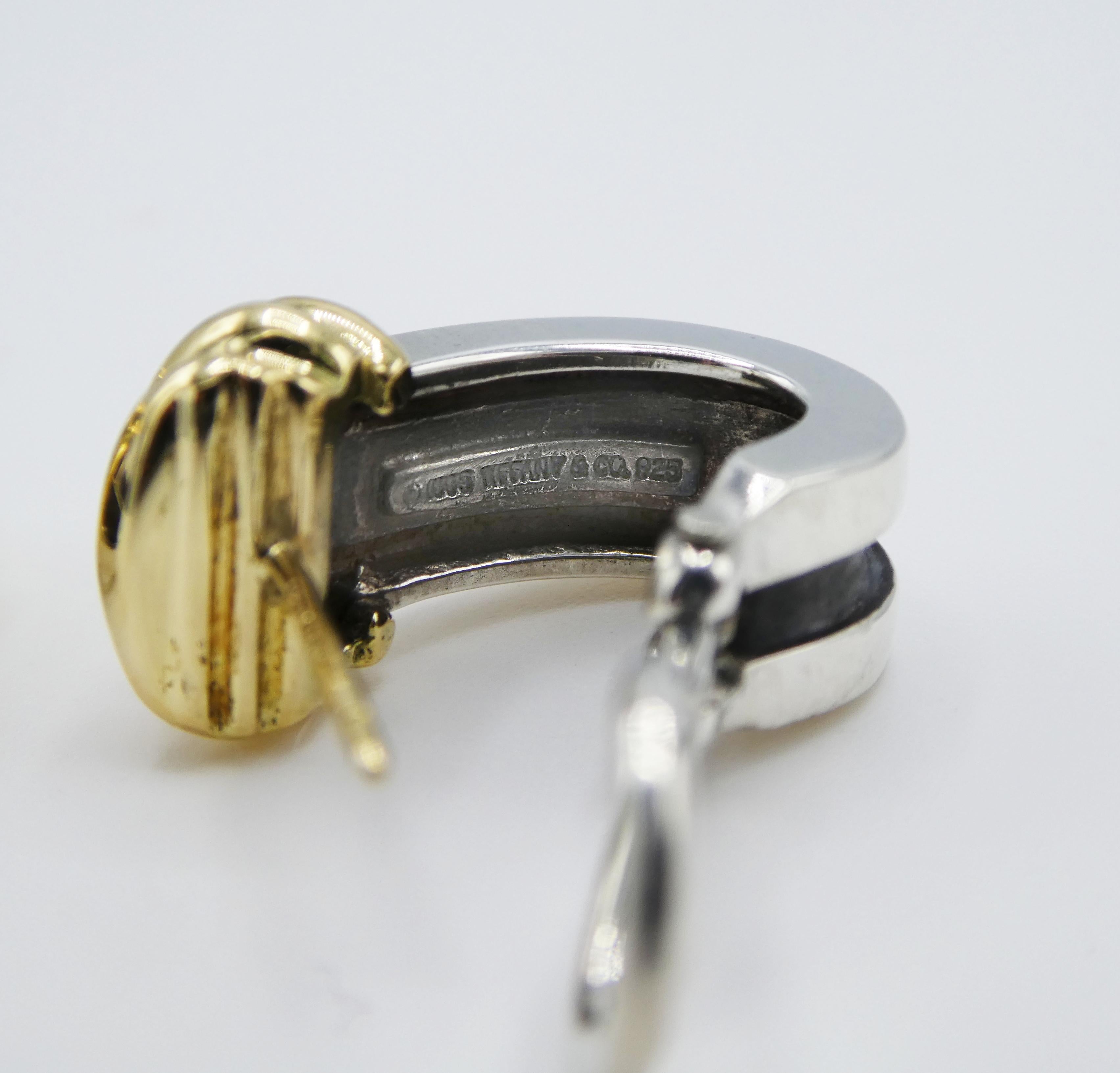 Tiffany & Co. 1995 Atlas 18k Yellow Gold Sterling Silver Huggie Earrings In Good Condition In  Baltimore, MD