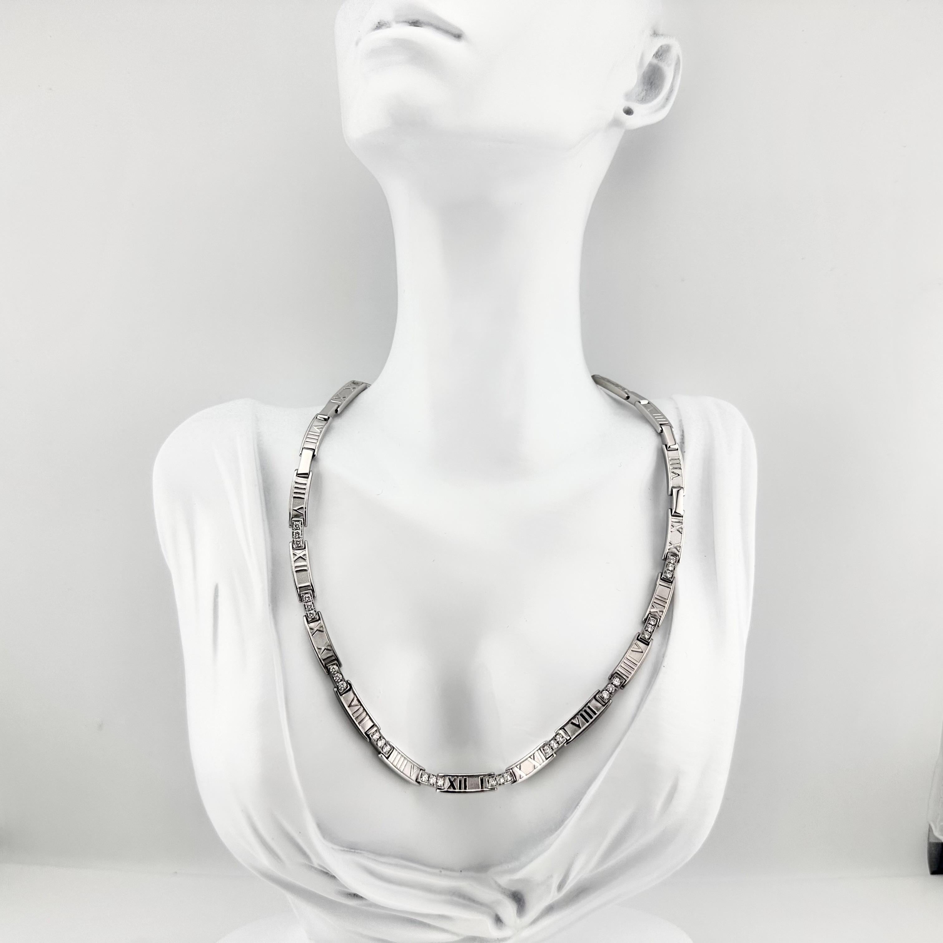 Women's or Men's Tiffany & Co. 1995 Atlas Bar Link Diamond Necklace in 18k White Gold For Sale