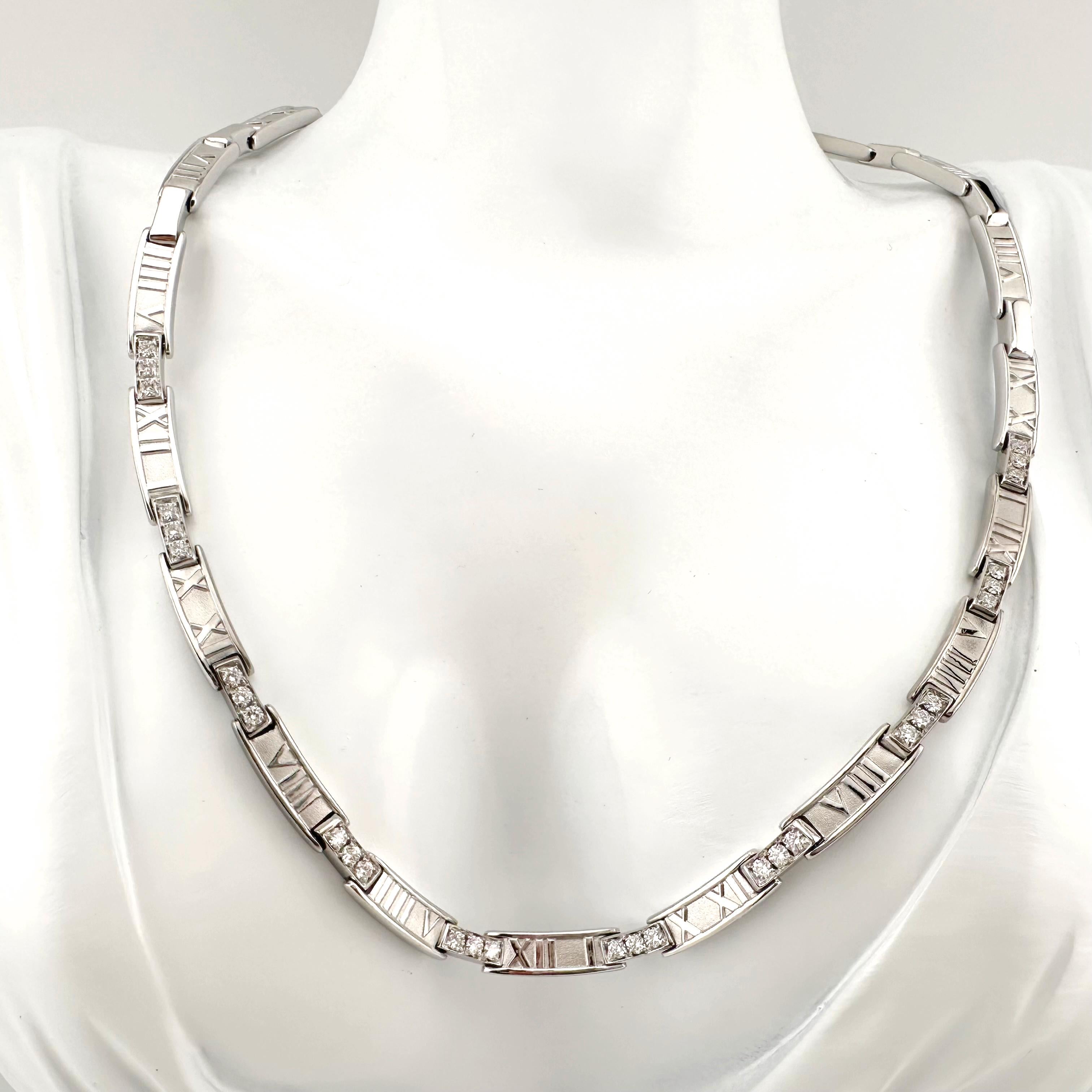 Tiffany & Co. 1995 Atlas Bar Link Diamond Necklace in 18k White Gold For Sale 1