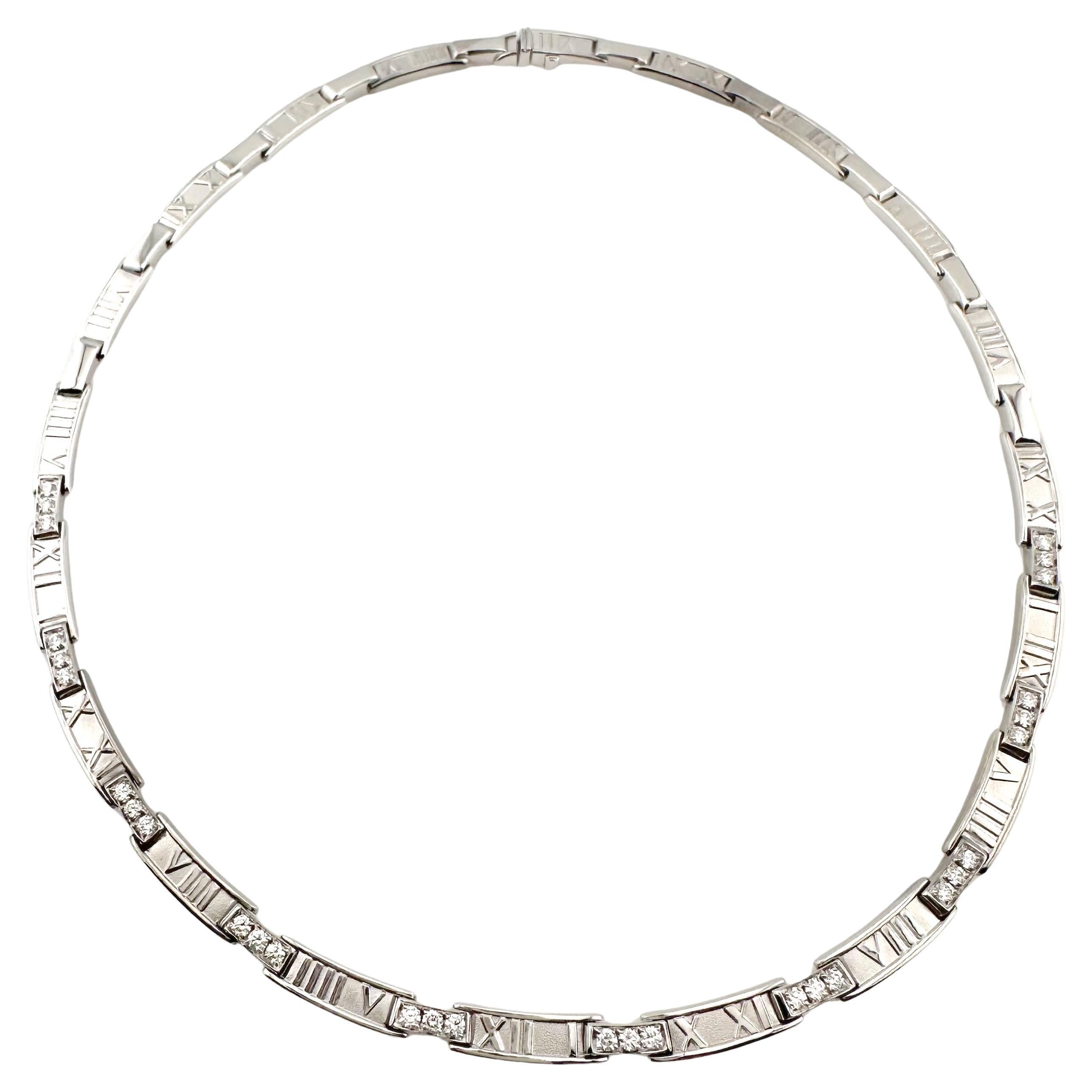 Tiffany & Co. 1995 Atlas Bar Link Diamond Necklace in 18k White Gold