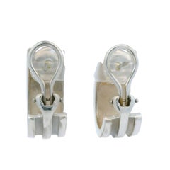 Tiffany & Co. 1995 Atlas Sterling Silver Grooved Large Cuff Omega Back Earrings