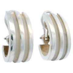 Tiffany & Co. 1995 Atlas Sterling Silver Grooved Large Cuff Omega Back Earrings