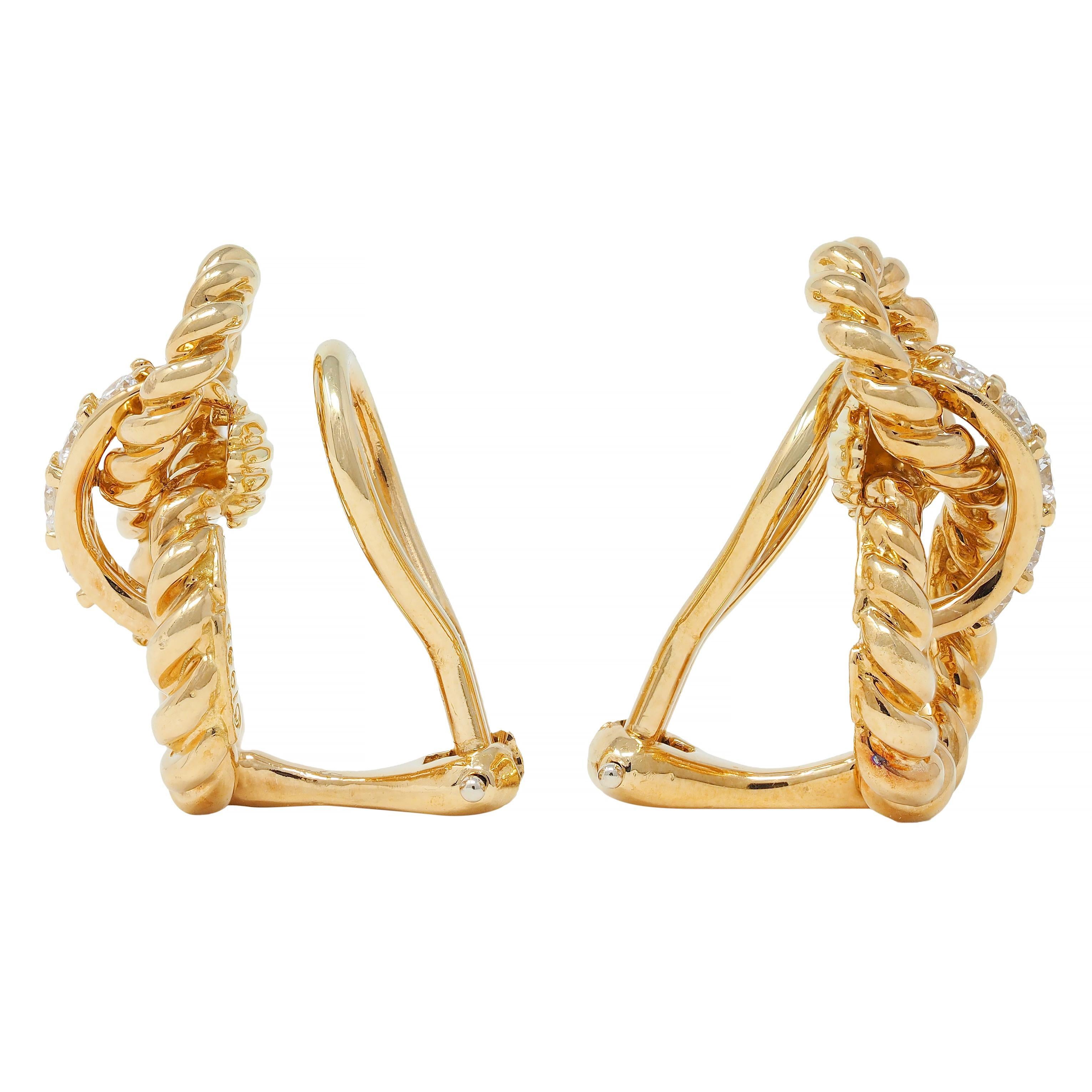Brilliant Cut Tiffany & Co. 1995 Diamond 18 Karat Yellow Gold Vintage Twist Ear-Clip Earrings