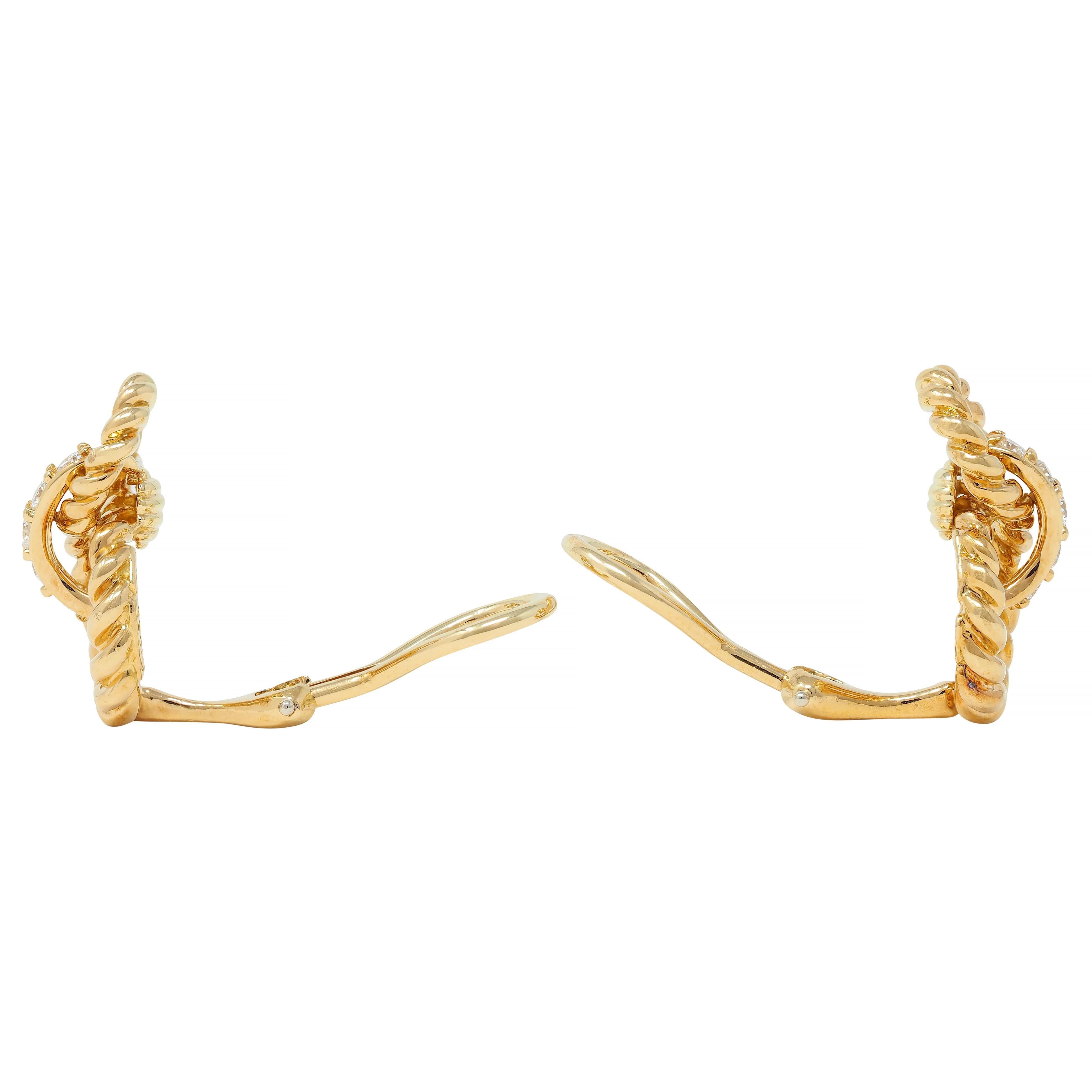 Tiffany & Co. 1995 Diamond 18 Karat Yellow Gold Vintage Twist Ear-Clip Earrings 2