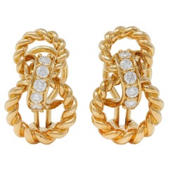 Tiffany & Co. 1995 Diamond 18 Karat Yellow Gold Vintage Twist Ear-Clip Earrings