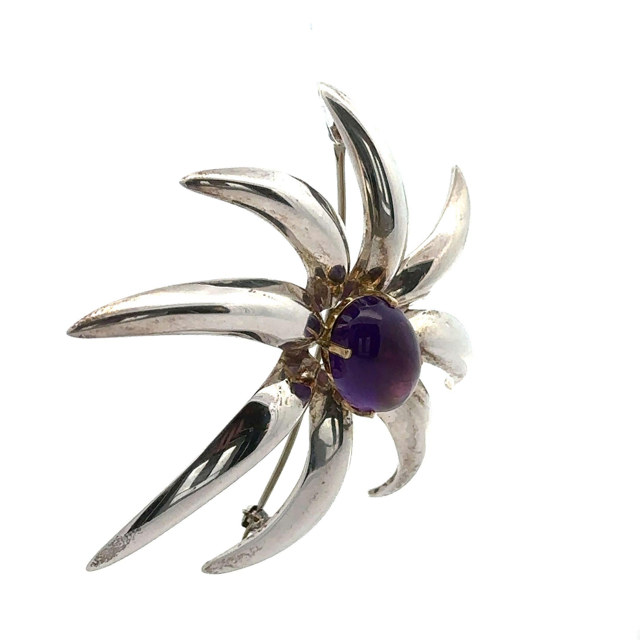 Oval Cut Tiffany & Co. 1995 Fireworks Sterling Silver 18k Gold Amethyst Large Pin Brooch