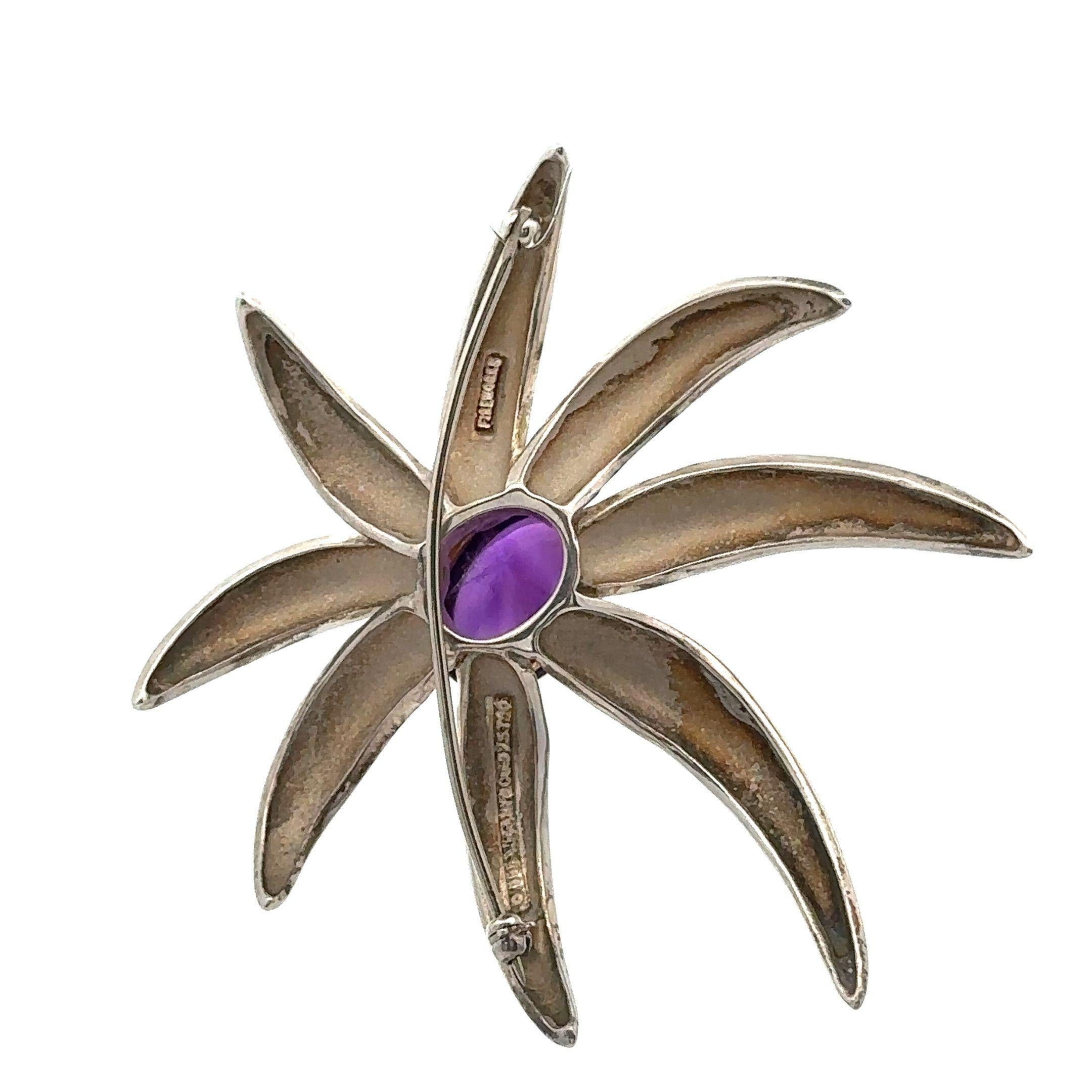 Tiffany & Co. 1995 Fireworks Sterling Silver 18k Gold Amethyst Large Pin Brooch In Excellent Condition In Montclair, NJ