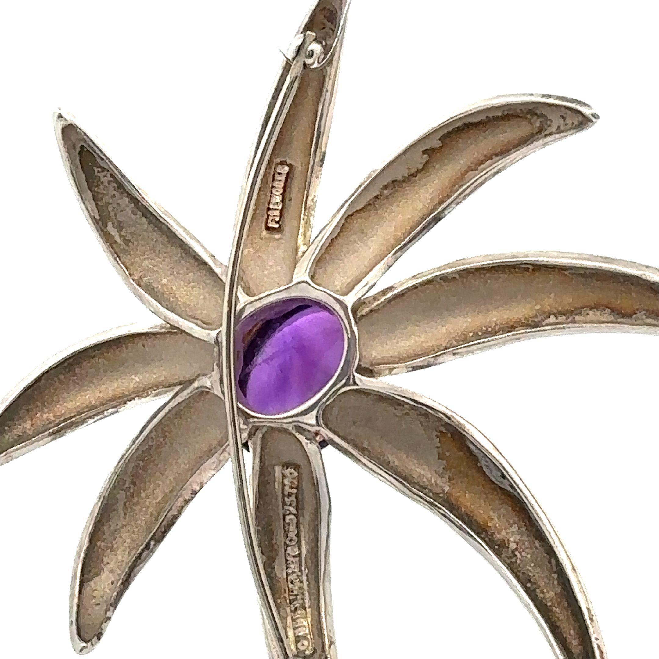 Women's Tiffany & Co. 1995 Fireworks Sterling Silver 18k Gold Amethyst Large Pin Brooch