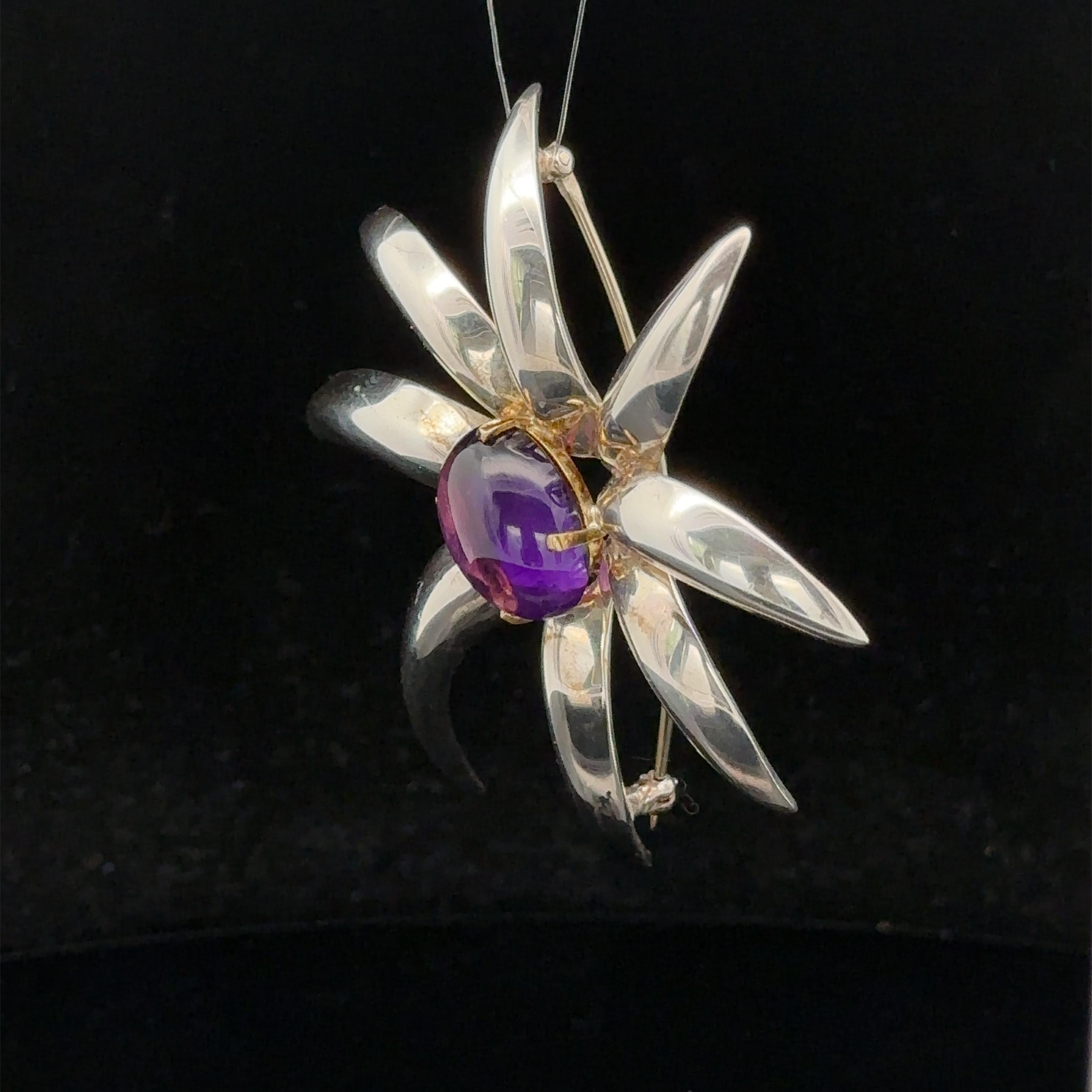 Tiffany & Co. 1995 Fireworks Sterling Silver 18k Gold Amethyst Large Pin Brooch 1
