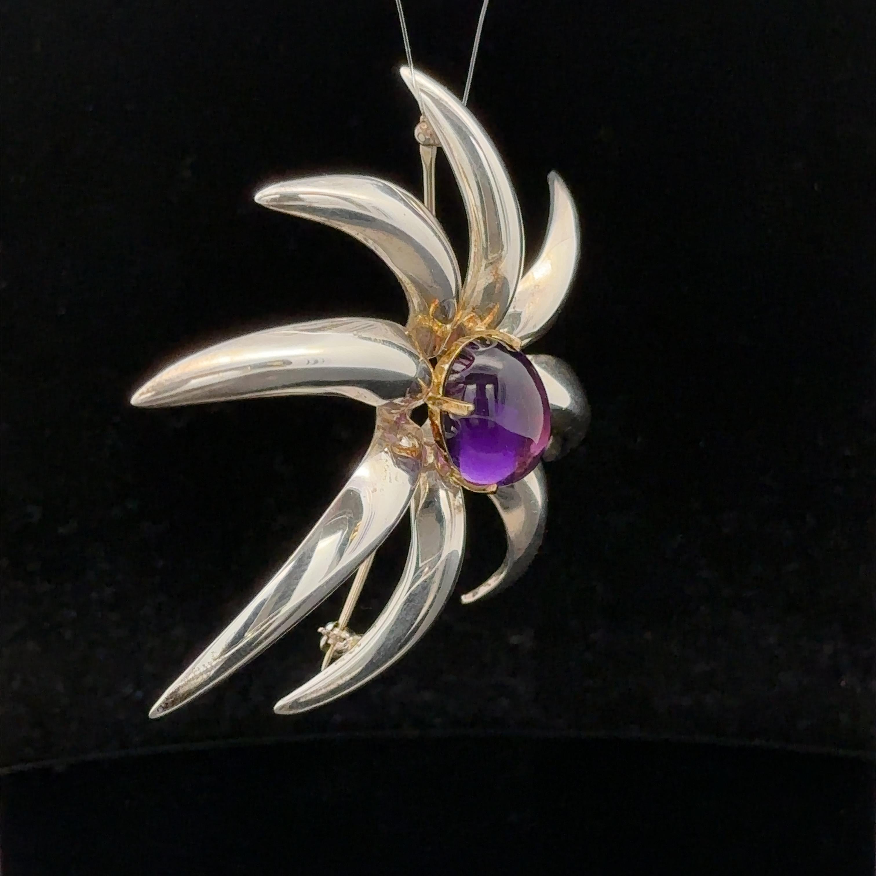 Tiffany & Co. 1995 Fireworks Sterling Silver 18k Gold Amethyst Large Pin Brooch 3