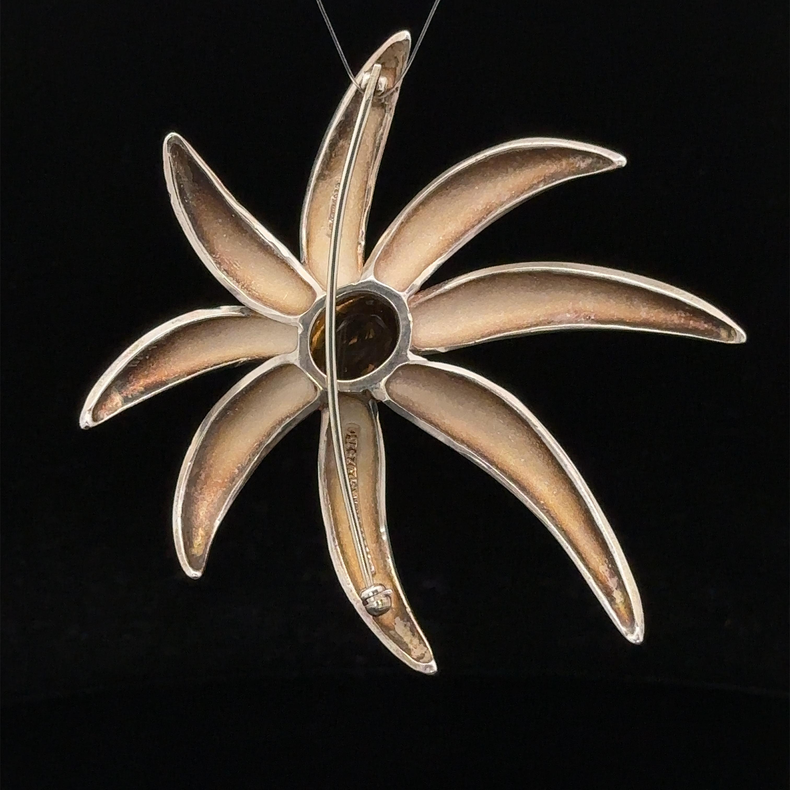 Tiffany & Co. 1995 Fireworks Sterling Silver 18k Gold Citrine Large Pin Brooch In Excellent Condition In Montclair, NJ