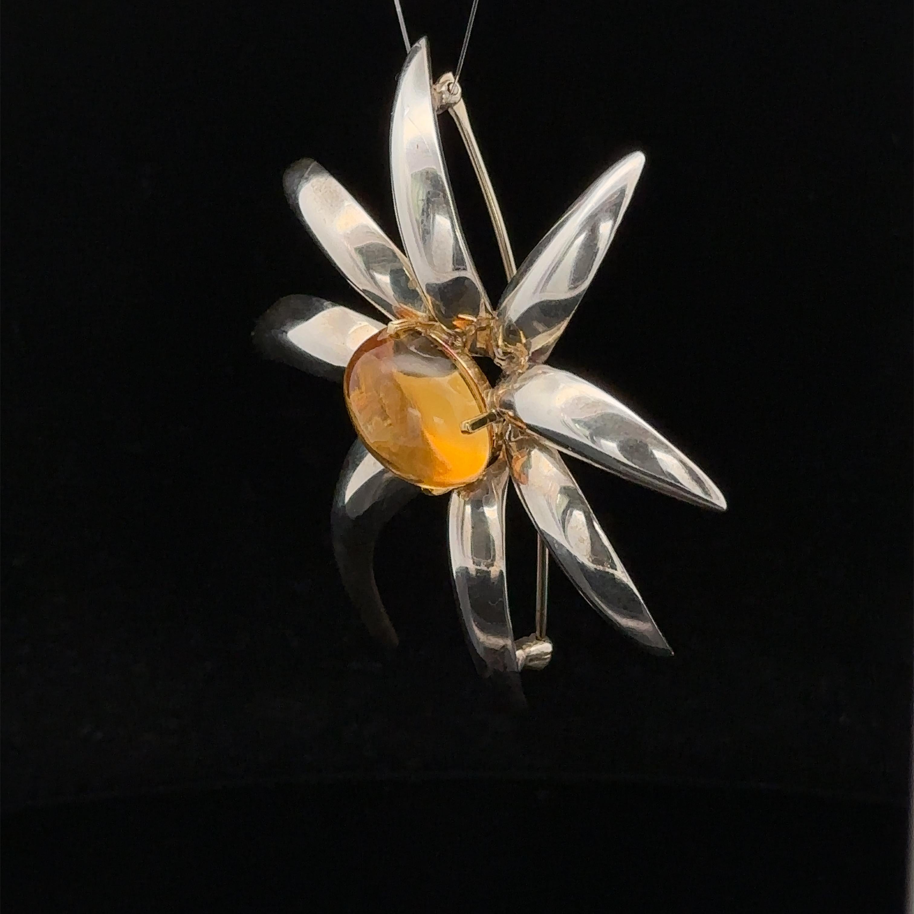 Women's Tiffany & Co. 1995 Fireworks Sterling Silver 18k Gold Citrine Large Pin Brooch