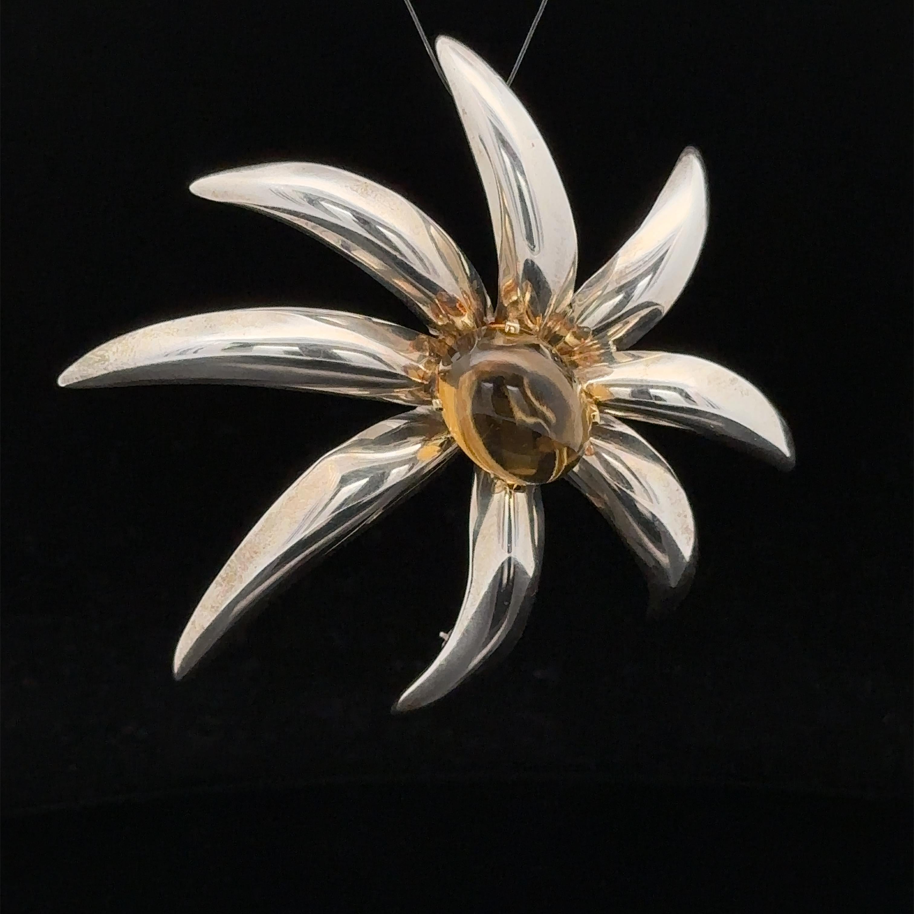 Tiffany & Co. 1995 Fireworks Sterling Silver 18k Gold Citrine Large Pin Brooch 1