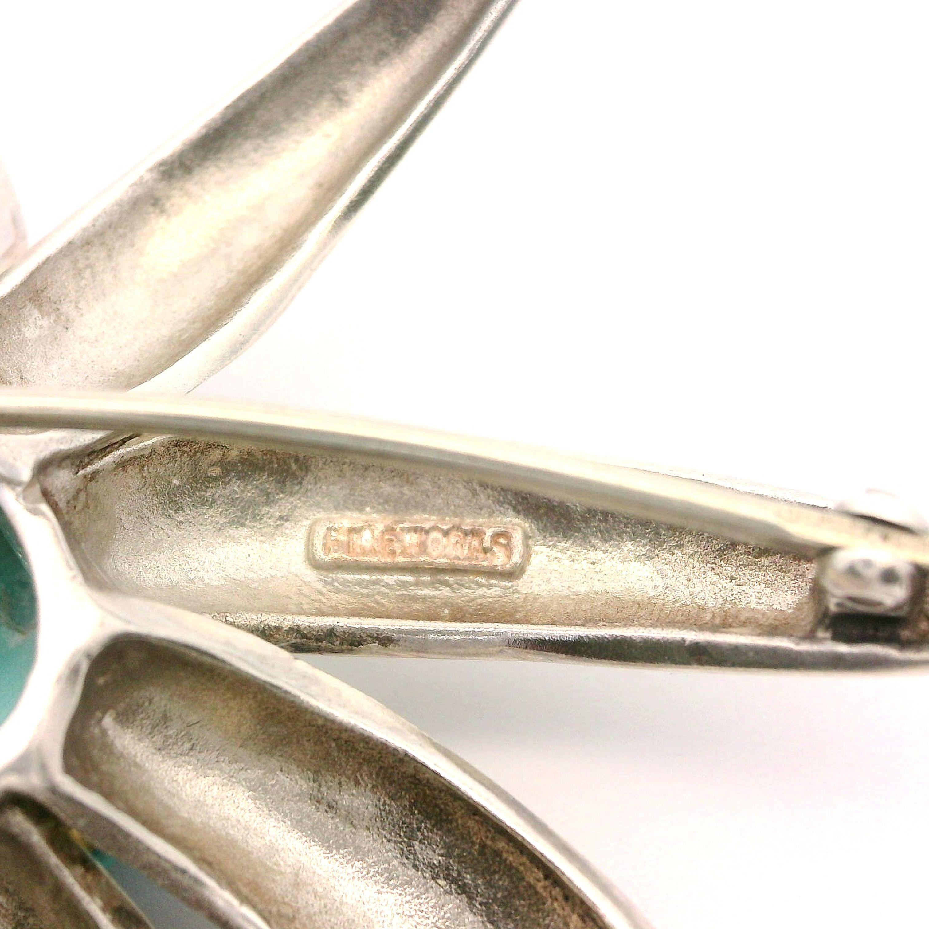Tiffany & Co. 1995 Fireworks Sterling Silver 18k Gold Turquoise Large Pin Brooch For Sale 1