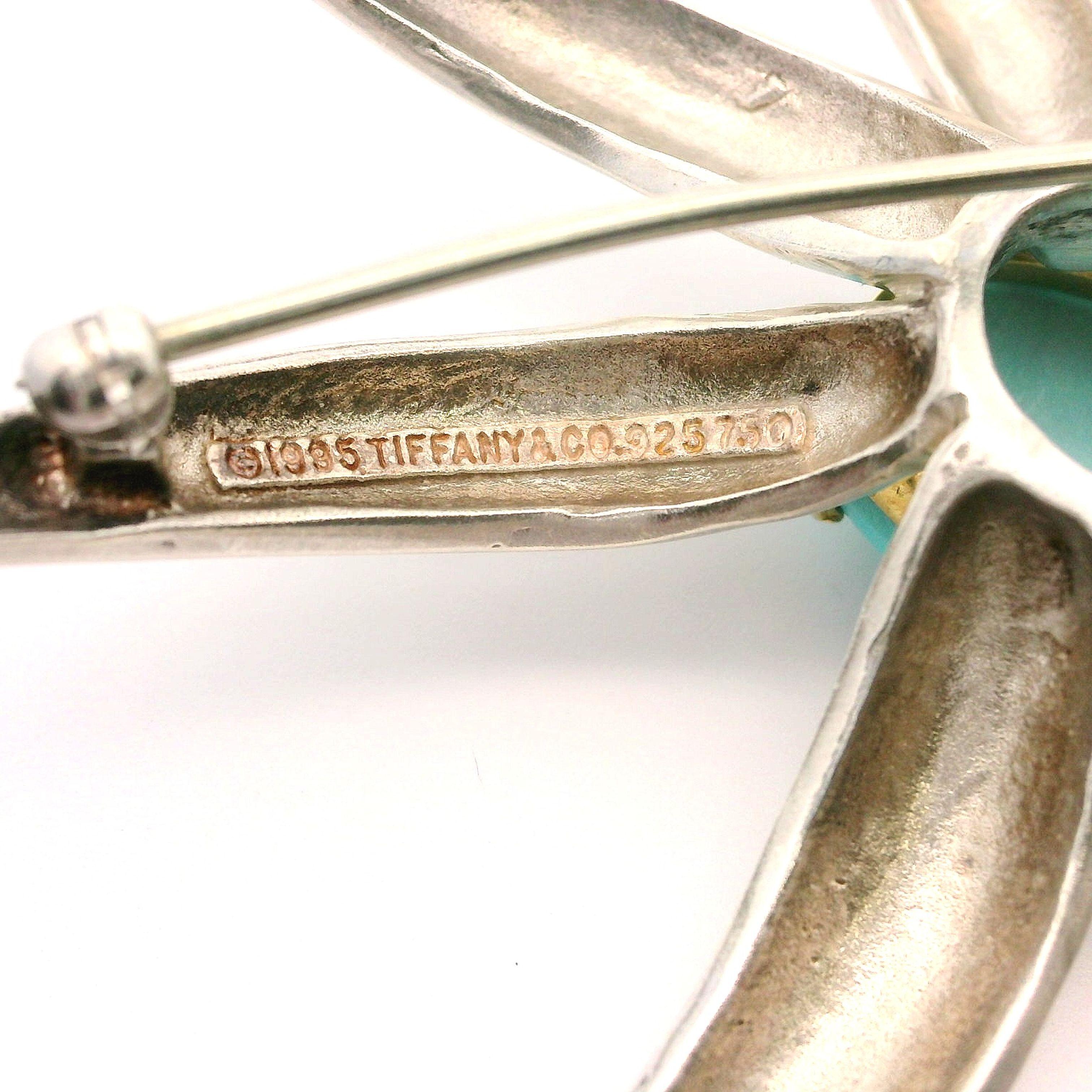 Tiffany & Co. 1995 Fireworks Sterling Silver 18k Gold Turquoise Large Pin Brooch For Sale 2