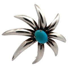 Tiffany & Co. 1995 Fireworks Sterling Silver 18k Gold Turquoise Large Pin Brooch