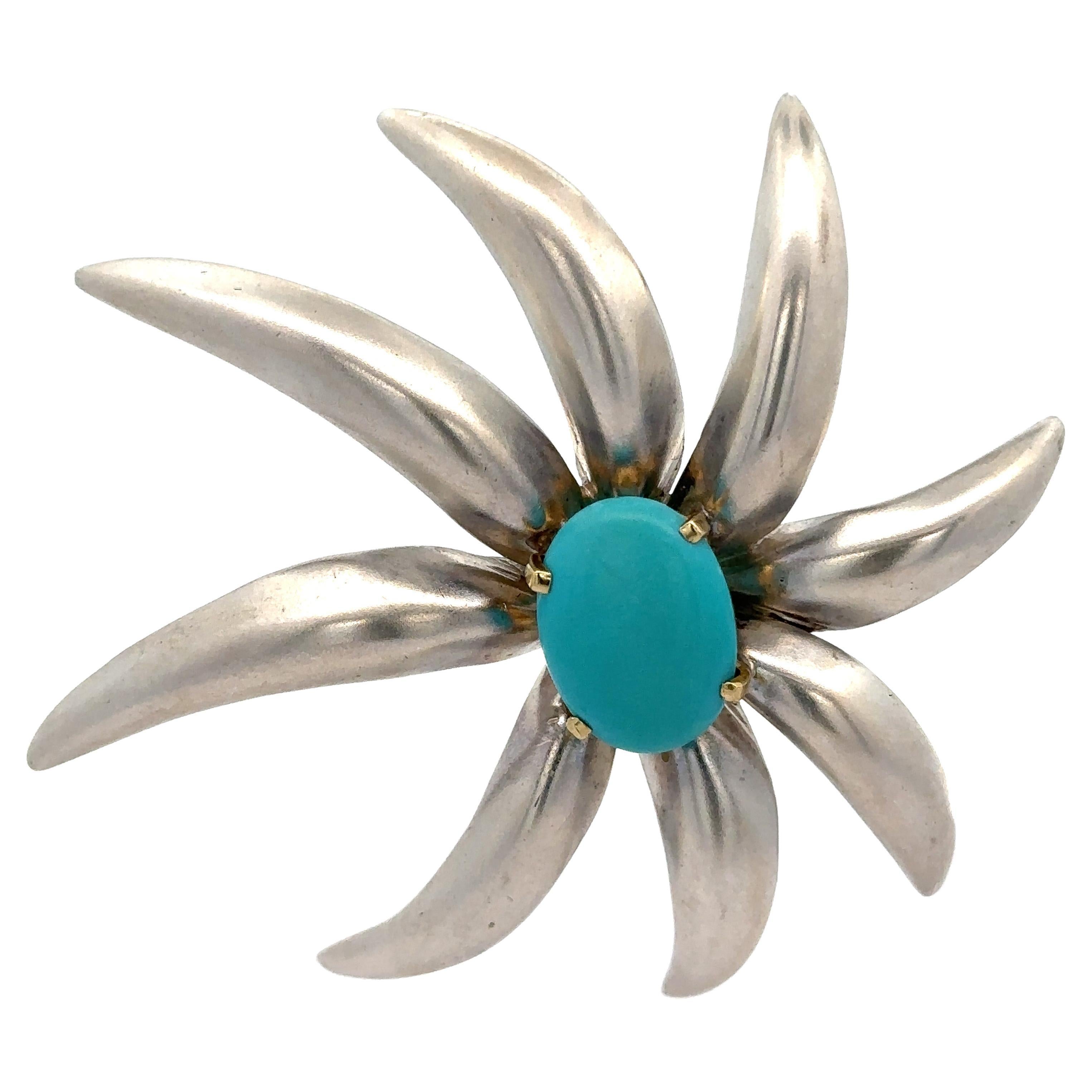 Tiffany & Co. 1995 Fireworks Sterling Silver 18k Gold Turquoise Large Pin Brooch