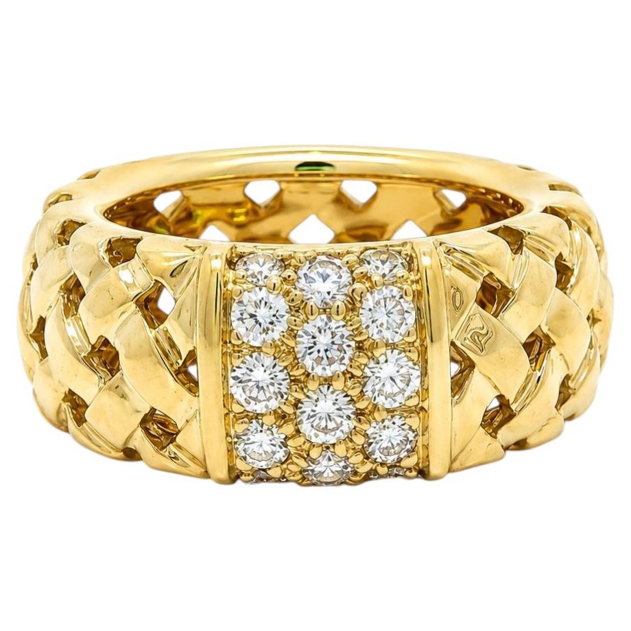 Tiffany & Co. 1995 Vannerie Basket Weave 18K Gold 0.56ctw F VS Diamond Band Ring For Sale